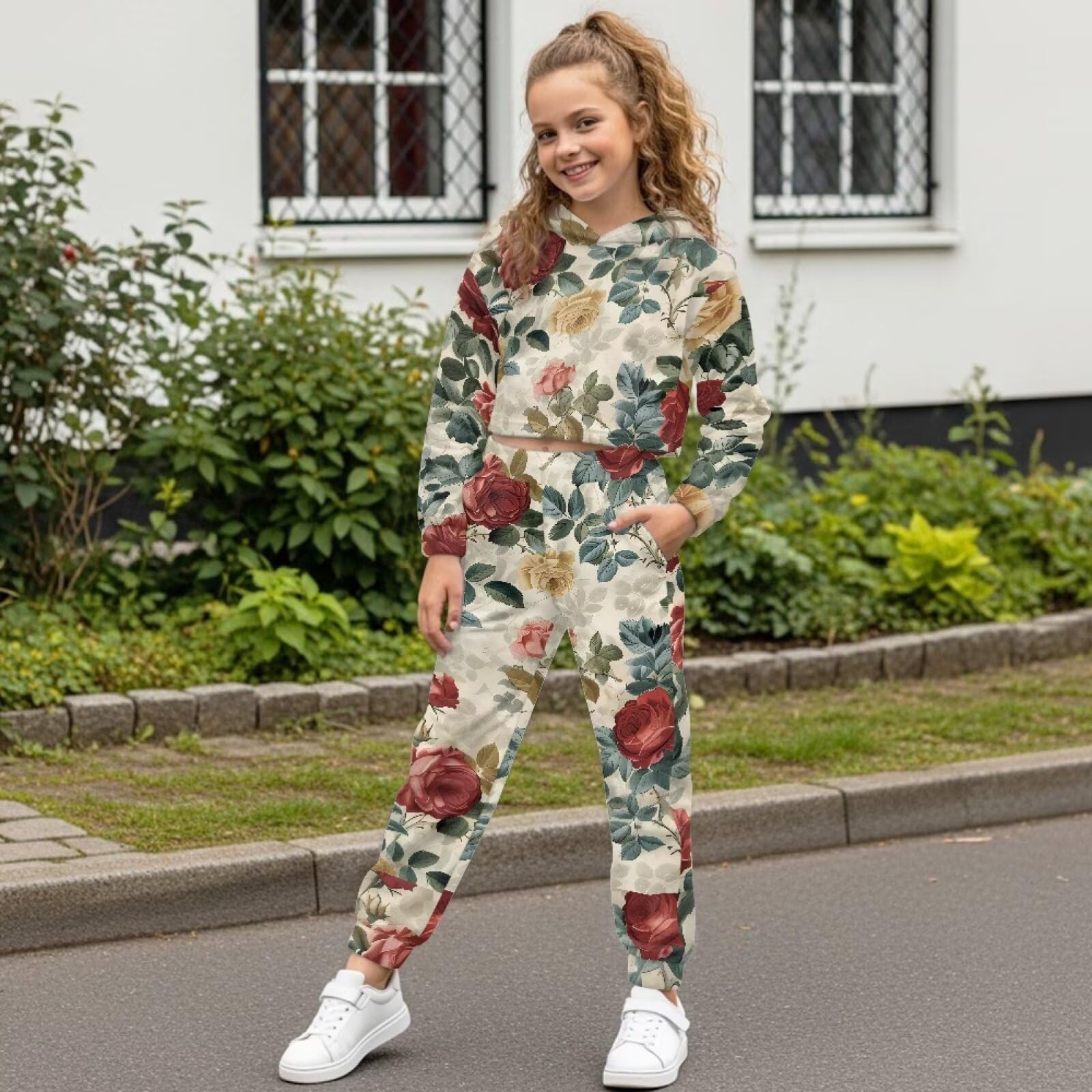 chaqlin Conjunto de 2 piezas con capucha y pantalones deportivos con bolsillo lateral para niñas