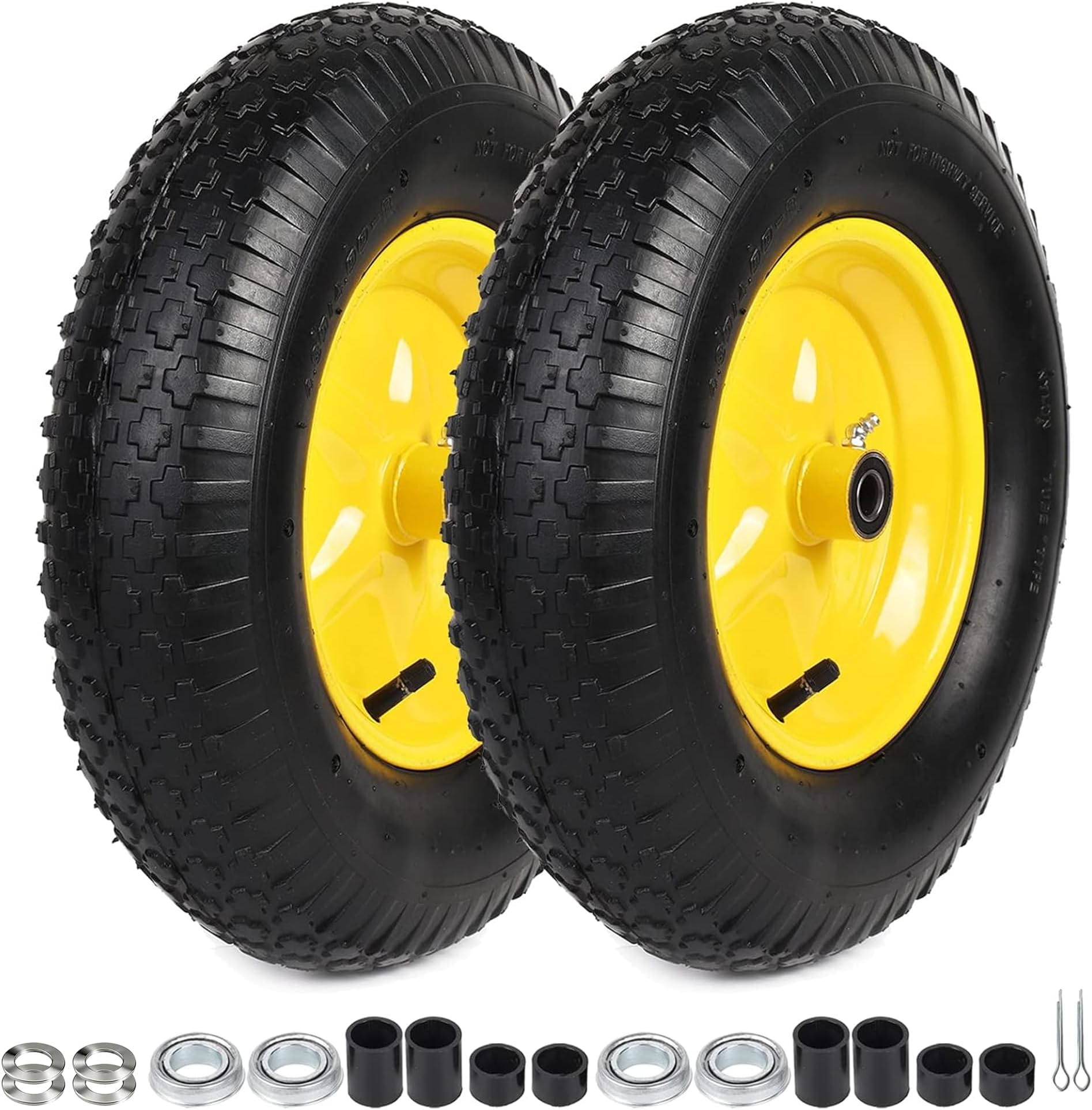 AR-PRO (2-PACK) 4.80/4.00-8" Tire and Wheel, 16" Pneumatic Tire Wheels with 3/4" Bearings and 3" Centered Hub for Wheelbarrow, Hand Truck, Garden Carts, Yard Wagon Dump Cart (Extra 5/8" Bearings)