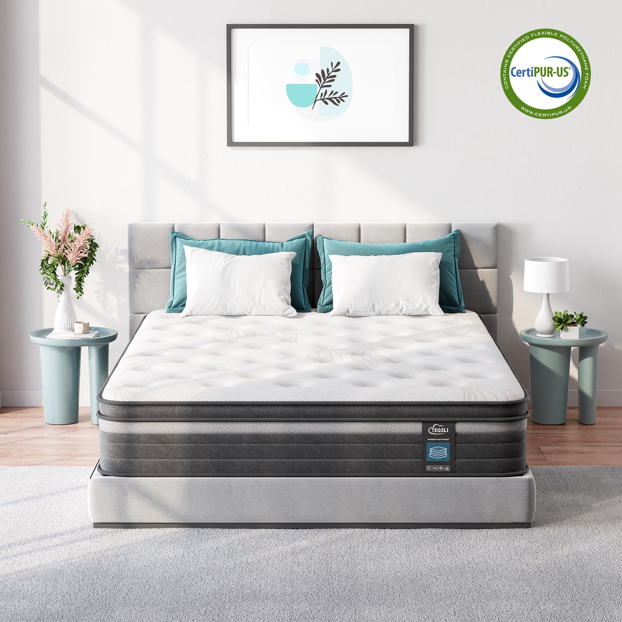 TeQsli Gel Federkernmatratze 90x200 cm 9-Zonen Matratze 25cm Höhe H3 H4 Härtegrad, Orthopädische Taschenfederkern, Hybridmatratze mit Innenschaum Federkern, Öko-Tex & CertiPUR Zertifiziert