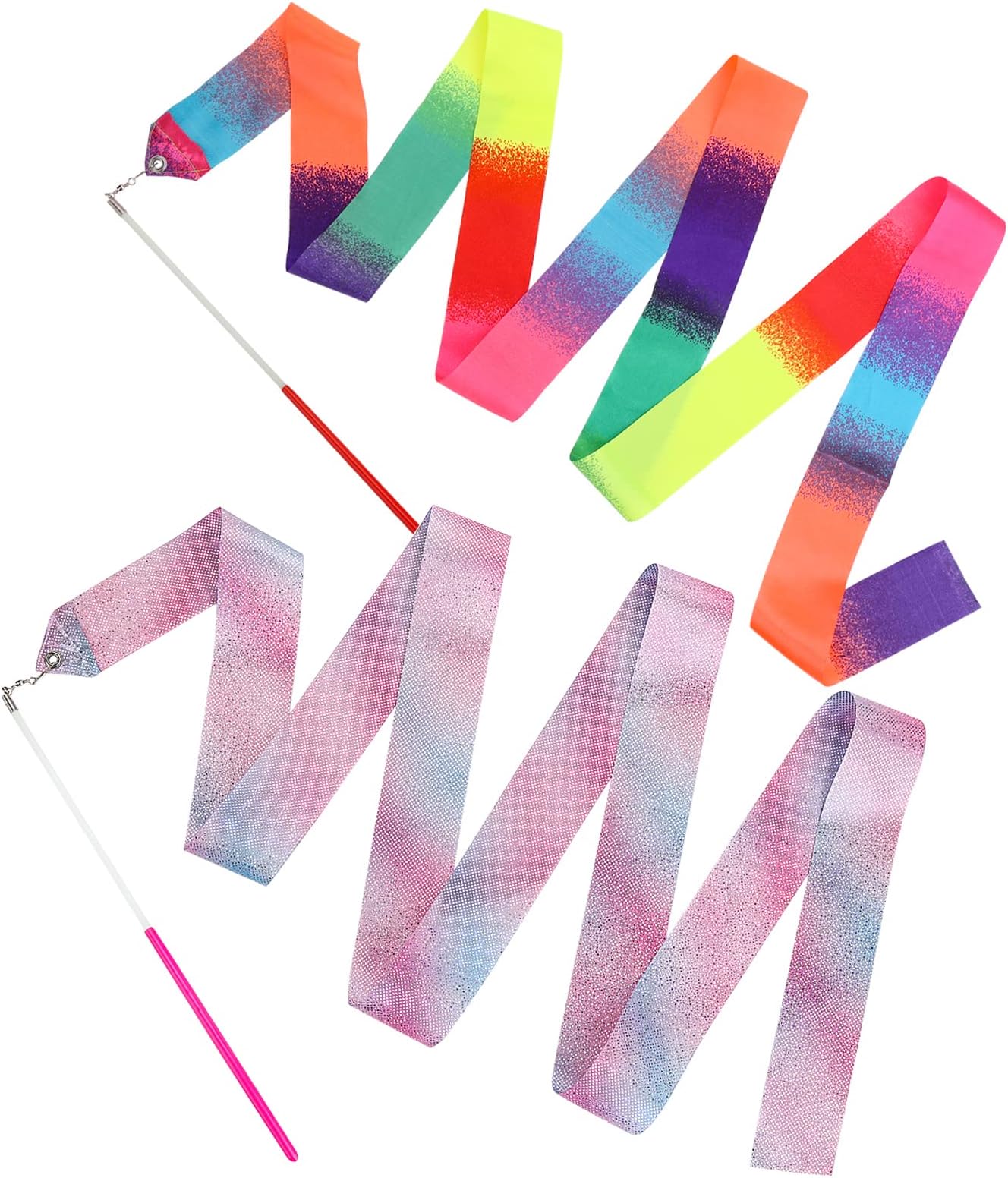 Abeillo 2pcs Rhythmic Dance Ribbons, 78.7 Inch Gymnastics Ribbon Dancer Wand Dancing Ribbon Streamers for Kids, Fits Artistic Dancing Gymnastics, Circus Carnival Shows, Baton Stick Twirling