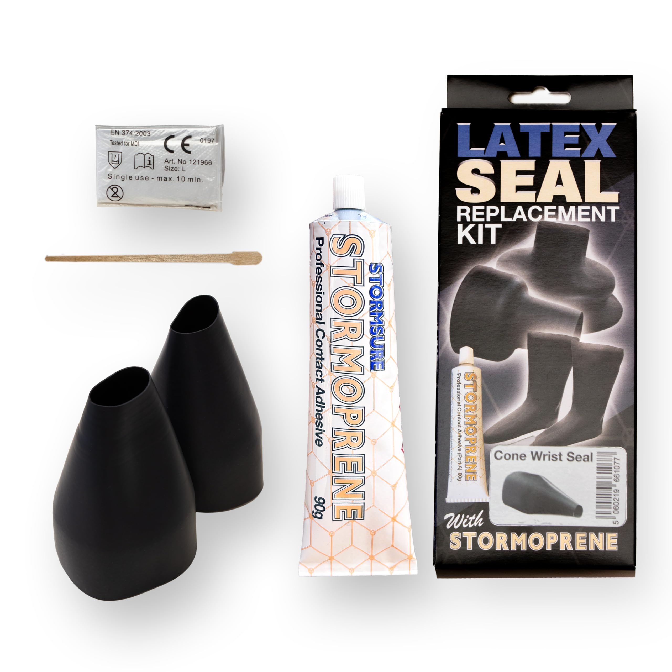 Stormsure Kit de Cono de Sello de muñeca de látex, Color Negro, Mantenimiento Esencial del Traje seco para un Rendimiento óptimo, reparación o reemplazo con Adhesivo de Contacto Seguro Marino