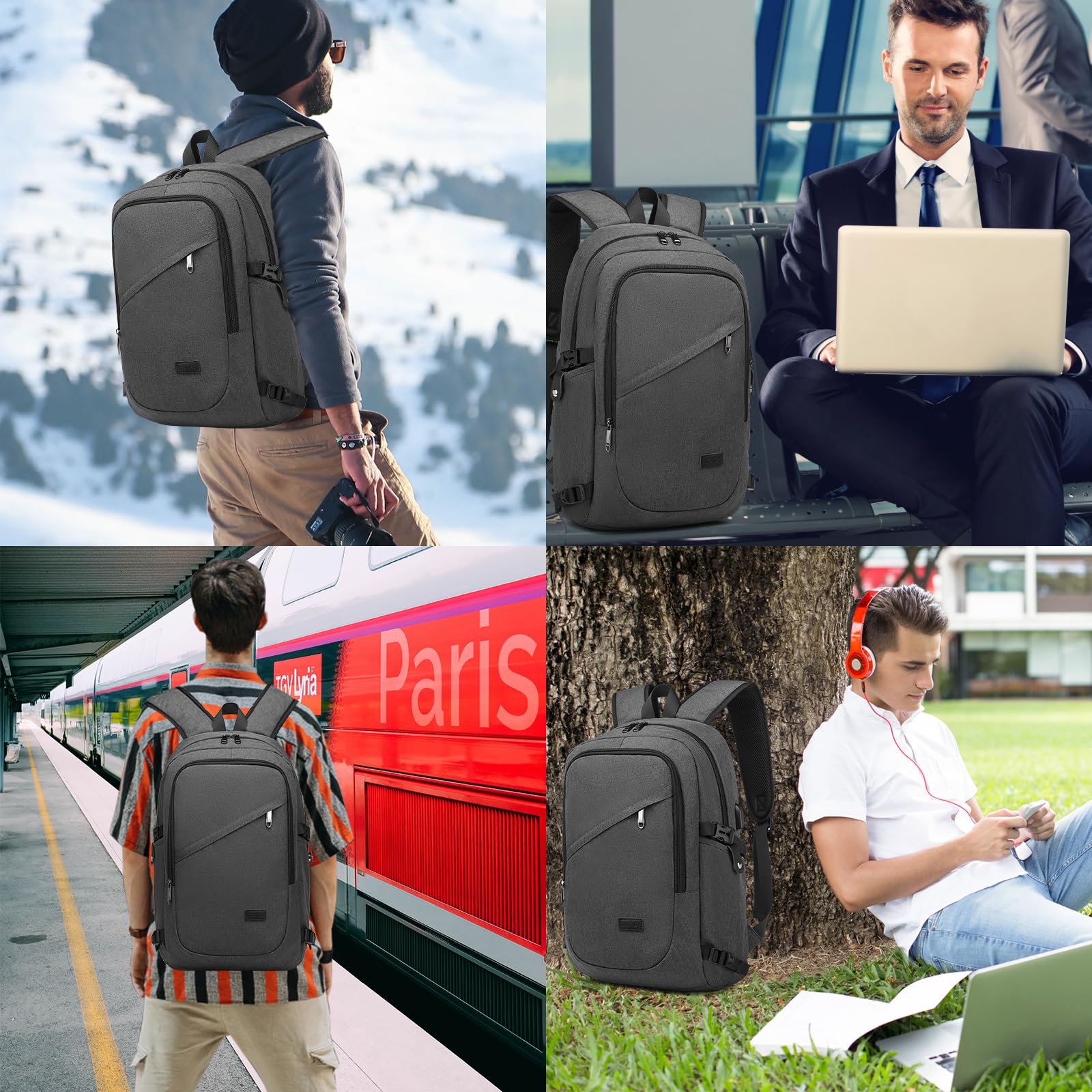KONO Zaino per computer portatile Antifurto da viaggio Business Work Zaino per computer con porta di ricarica USB Leggero Borsa per laptop High Schoolbag per ragazzo Uomini Donne Casual Daypack