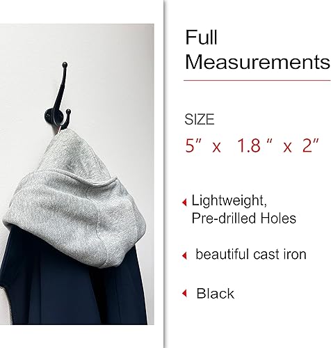 Miniatura 2 de NACH KE-NH-898 - Ganchos de pared modernos de doble punta, ganchos negros decorativos resistentes para vestíbulo, perchero y sombrero, toalleros