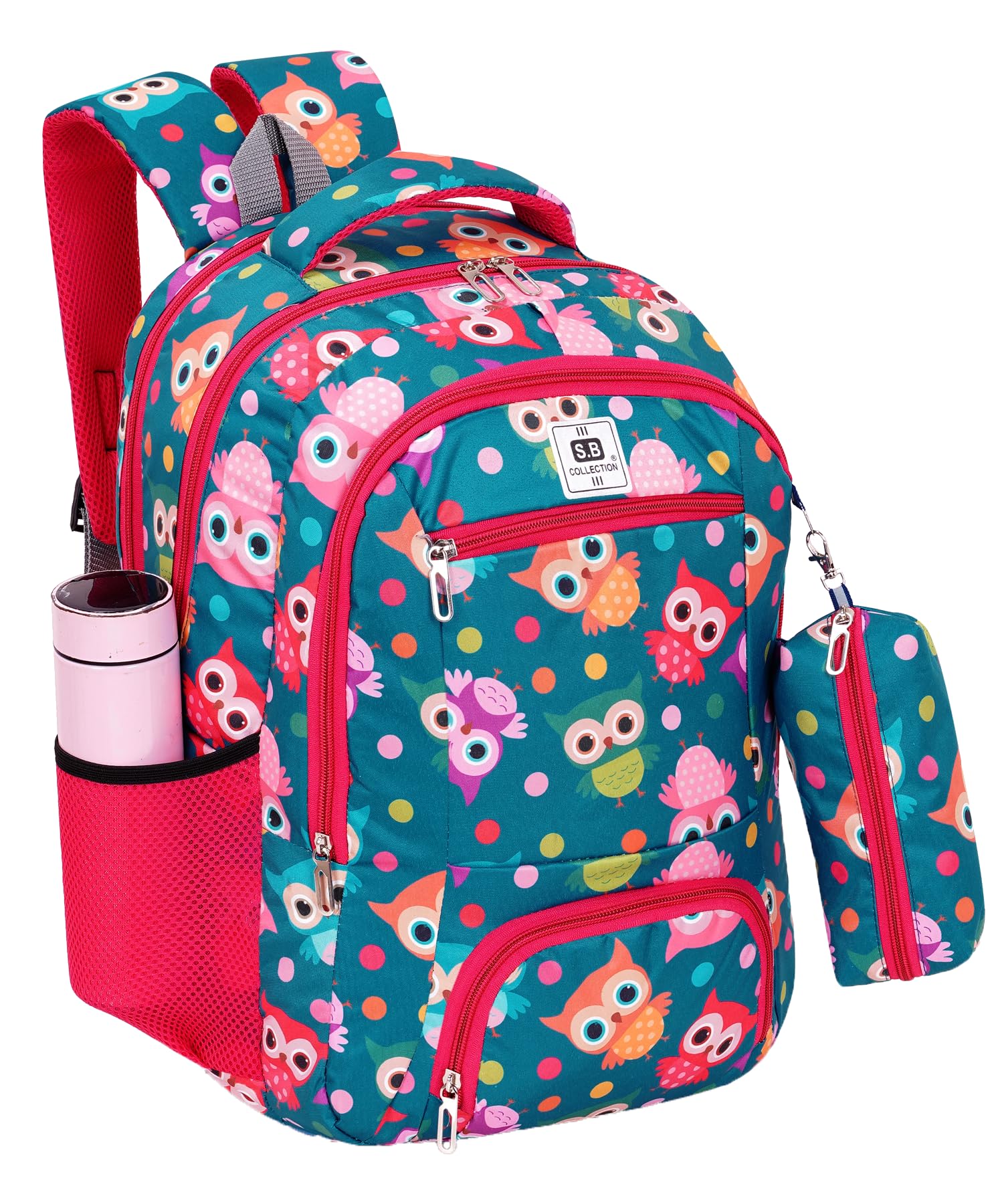SBCOLLECTION Girls' School Backpack, Owl Print, 32L, with Pencil Pouch, Padded Shoulder Straps, Water Bottle Pocket-image-37