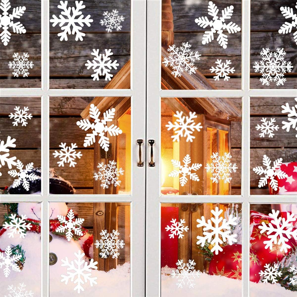 Xmas Snowflake Decorations, White Window Decorative Stickers Snow Flake Ornaments for Christmas Tree Decorations Gift and Winter Party Decor.