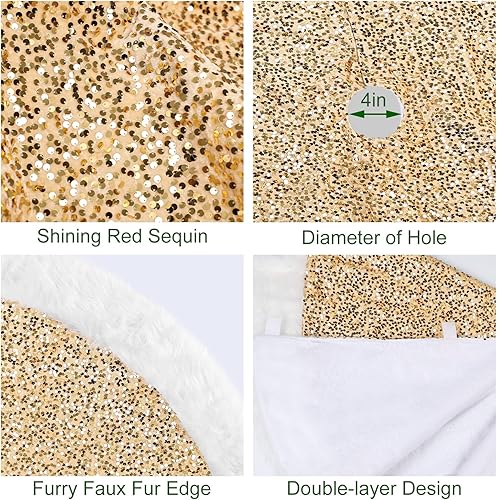 Miniatura 3 de Surblue Falda de árbol de Navidad de 48 pulgadas de profundidad, faldas de árbol gruesas de felpa para decoración de Navidad, adornos de árbol de