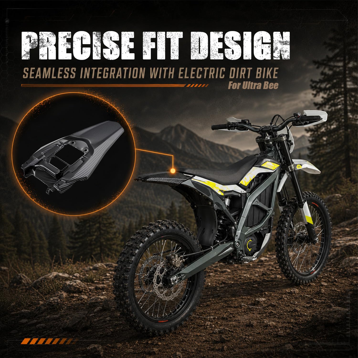 Ultra Bee Garde-boue arrière de moto Motif fibre de carbone | en plastique ABS épais pour moto tout-terrain électrique Sur-Ron Ultra Bee