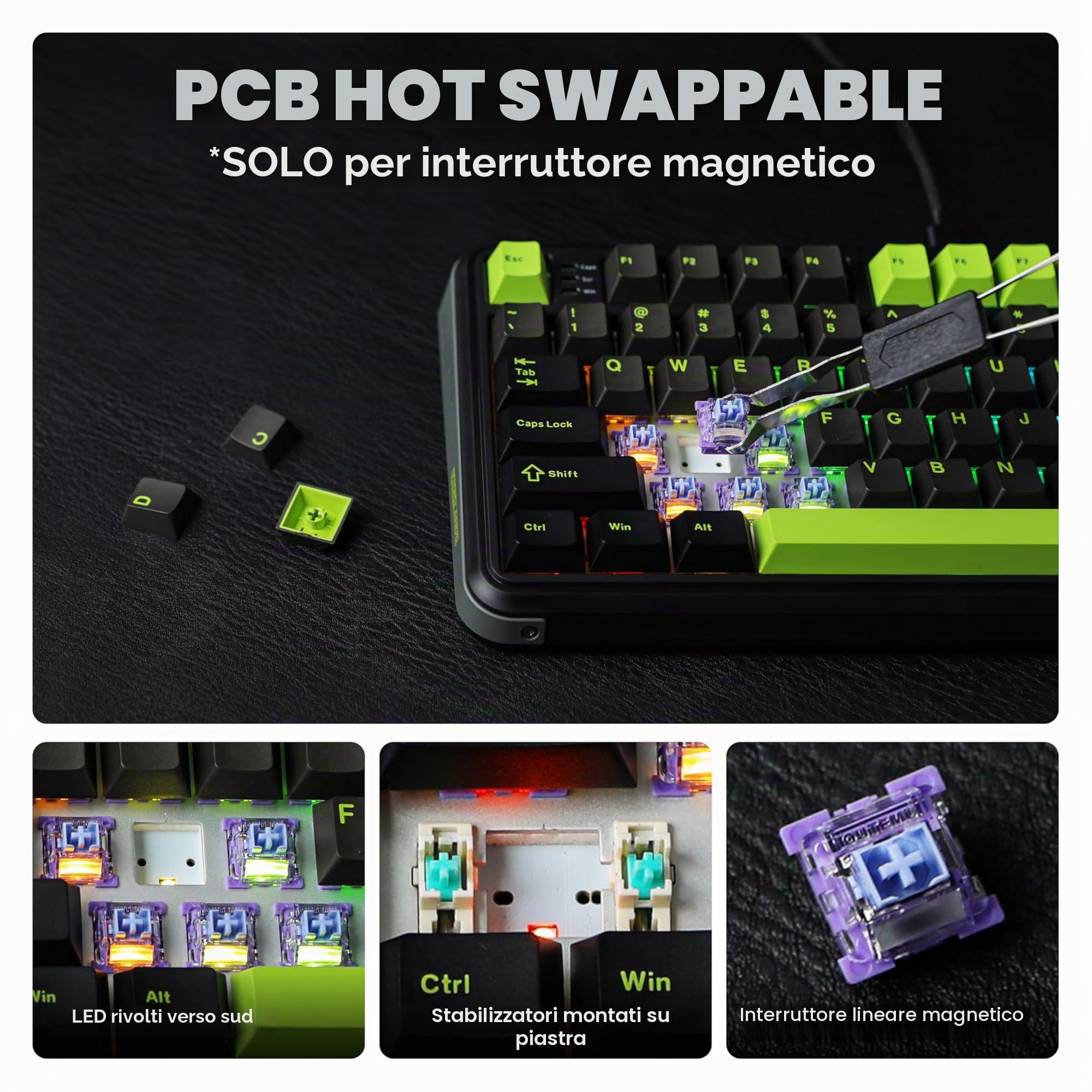 MechLands M75 - Tastiera da gioco cablata con effetto Hall, frequenza di polling 8K, latenza 0,128 ms, tastiera rapida del 75% con DKS/MT/TGL/SOCD, interruttore magnetico sostituibile a caldo
