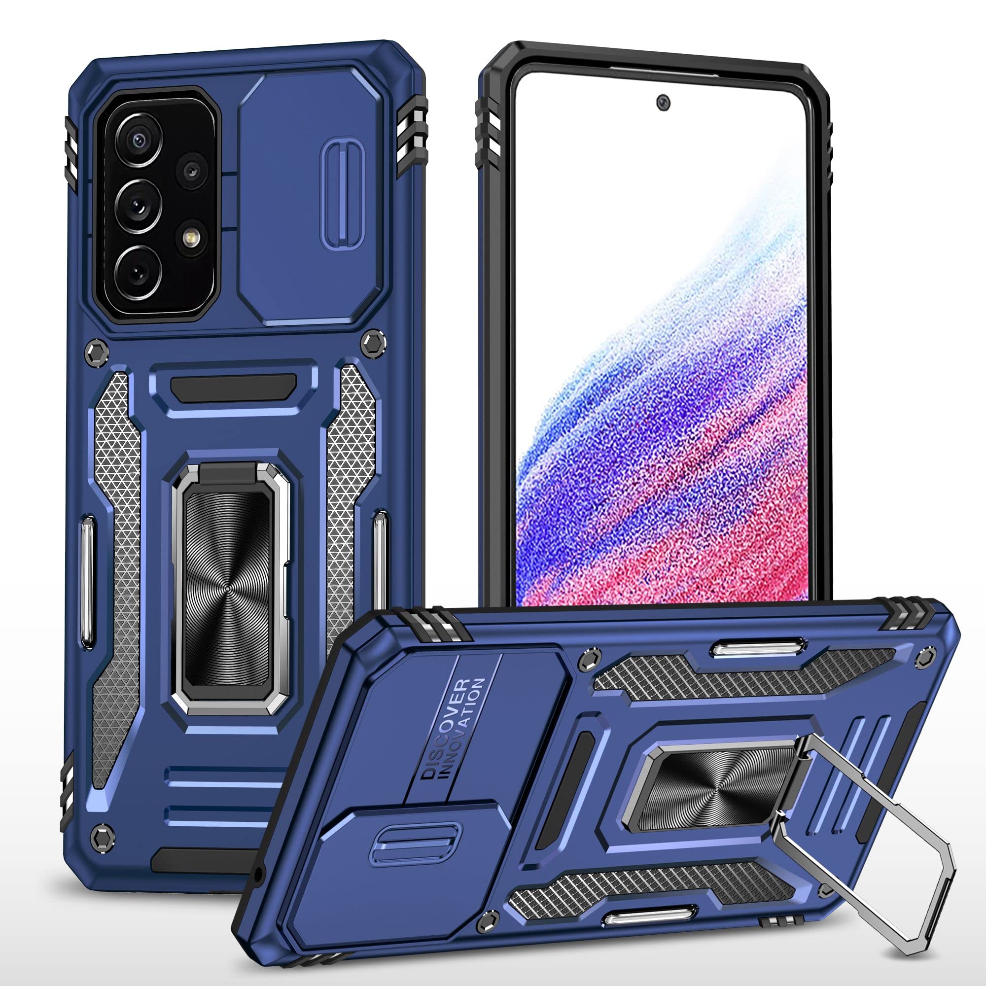 Cubix® Case Compatible with Samsung Galaxy A73 5G (Delta Corvi Series Back Cover) Case with Stand & Slider Camera Military Grade Drop Protection (Navy Blue)