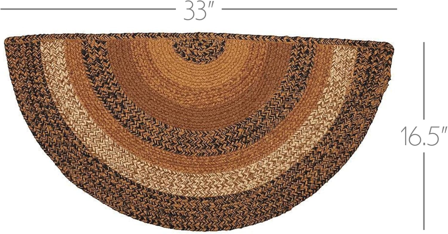 VHC Brands Kettle Grove Primitive Jute Tan Striped Rug Half Circle Decor 16.5"x33"