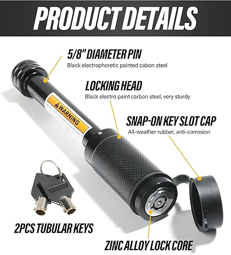 Miniatura 2 de ESEWALAS Cerradura de enganche de remolque resistente, bloqueo de pasador receptor de enganche con pin de 58 pulgadas para receptor de clase III IV
