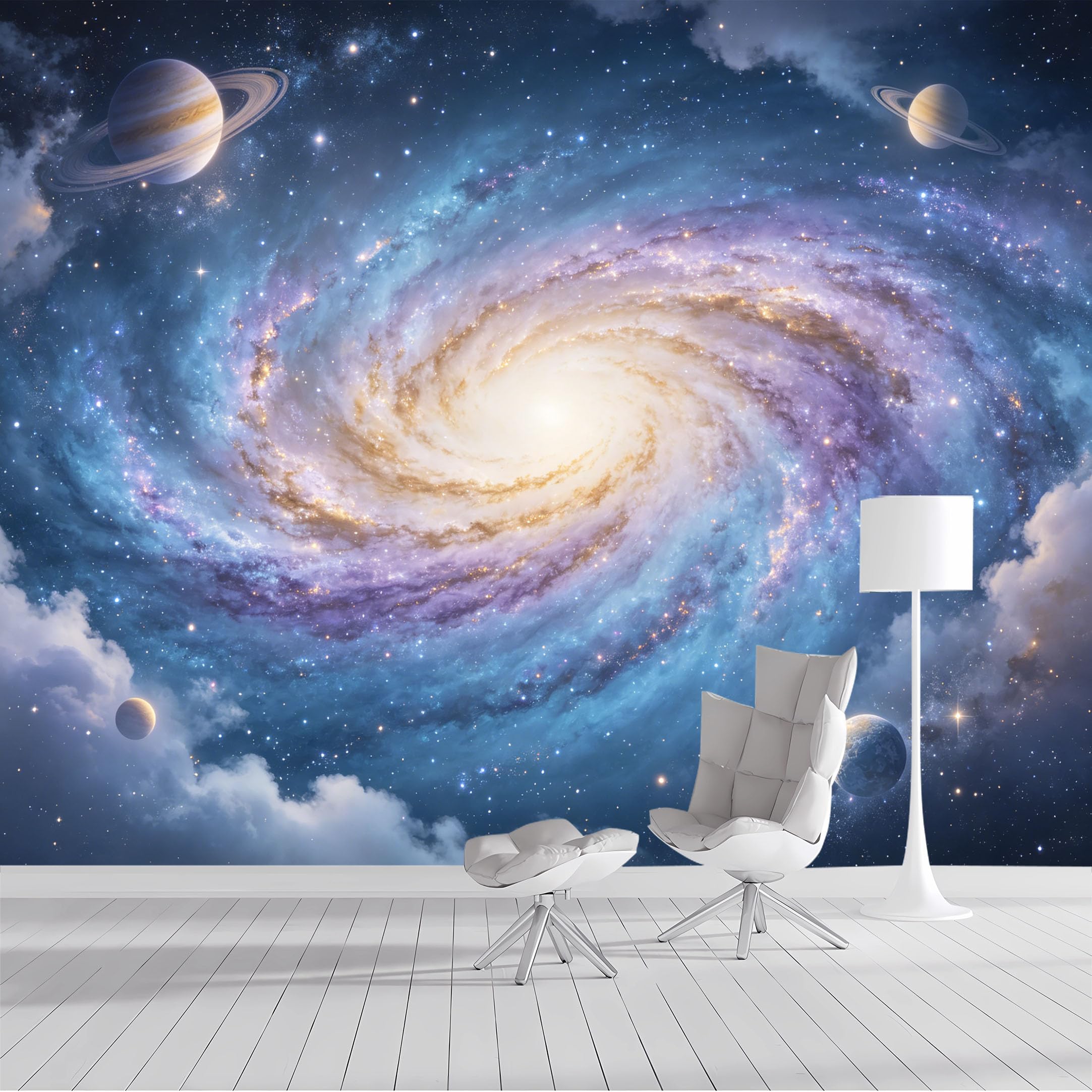 Custom Size Wall Mural Cosmic Galaxy Space Swirl Planets Celestial Panorama SelfAdhesive Wall Fabric Removable Peel and Stick Wallpaper Wall Decor for Living Room Bedroom Bathroom