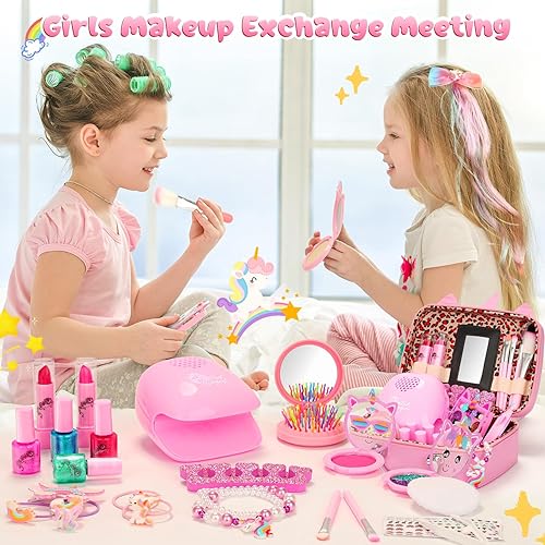 Miniatura 3 de PERRYHOME Kit de maquillaje infantil para niña, juego de cosméticos lavables reales de unicornio, juguetes de maquillaje no tóxicos, juego de uñas