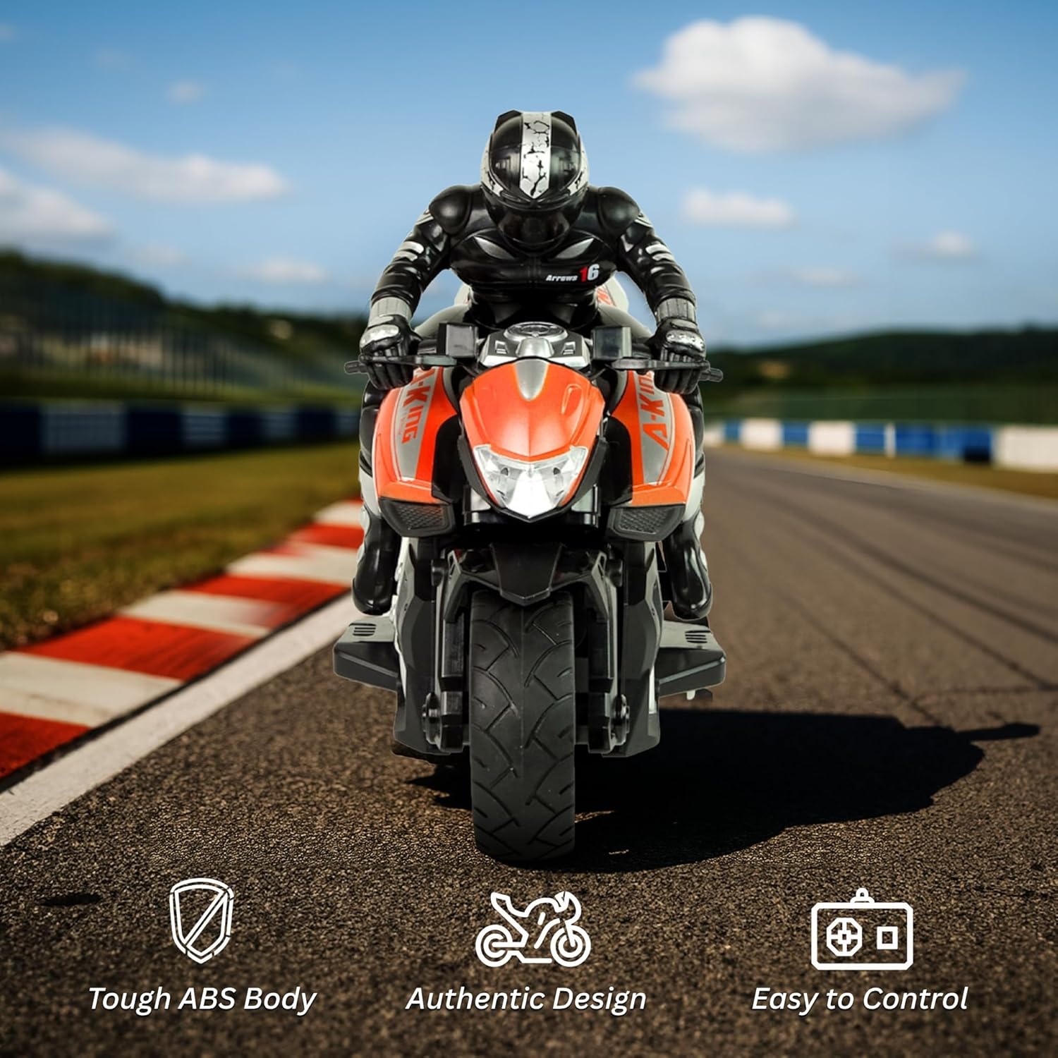 Liberty Imports 2.4G RC Remote Control Stunt Motorcycle with Riding Figure, 1:10 Scale High Speed Cross Country 360 Degree Rotation Drift Shockproof Racing Motorbike (Orange)