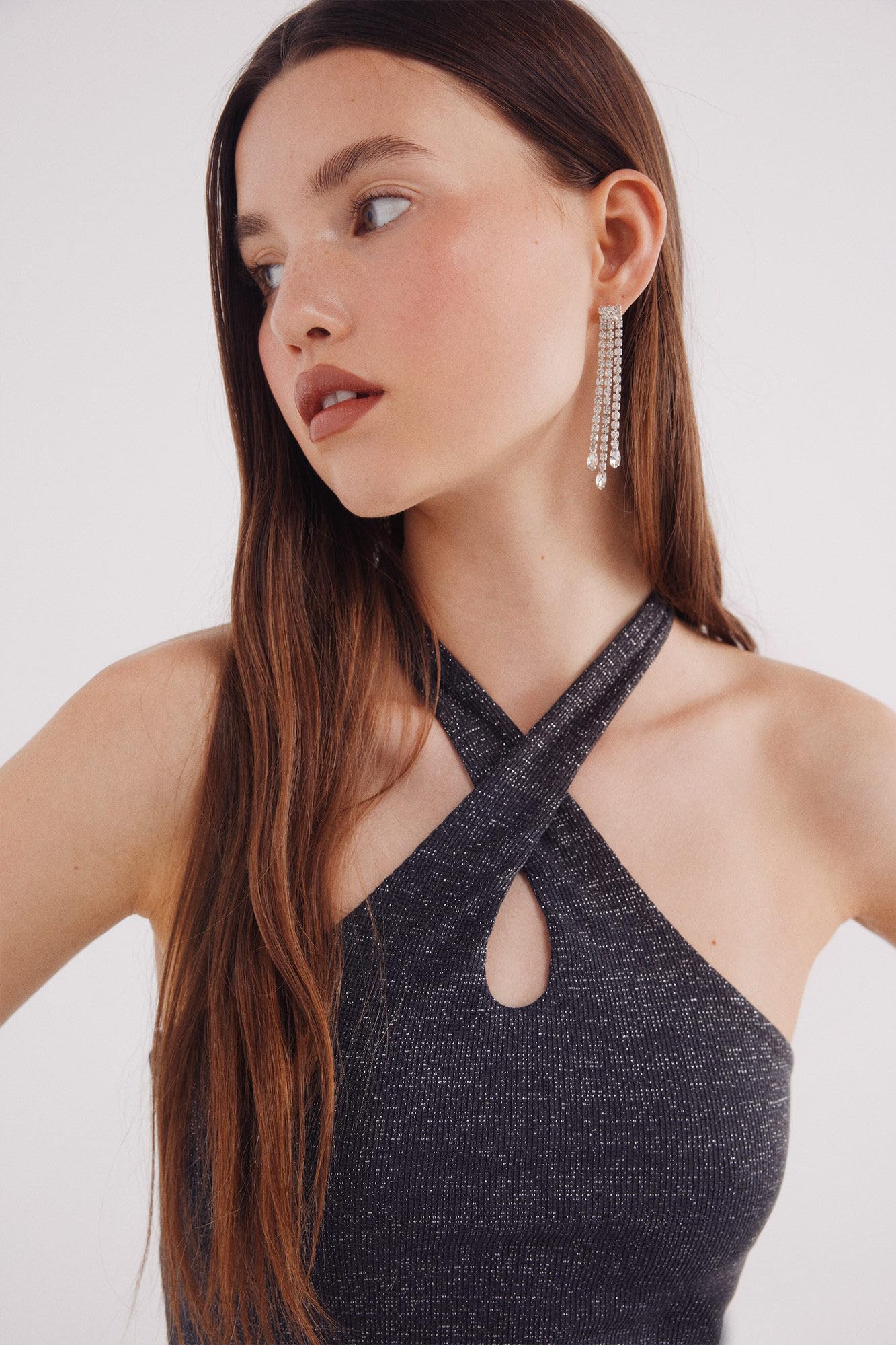 SPRINGFIELD Halter Top z Przodem Otwieranym i Brokatem Camiseta Dla Kobiet