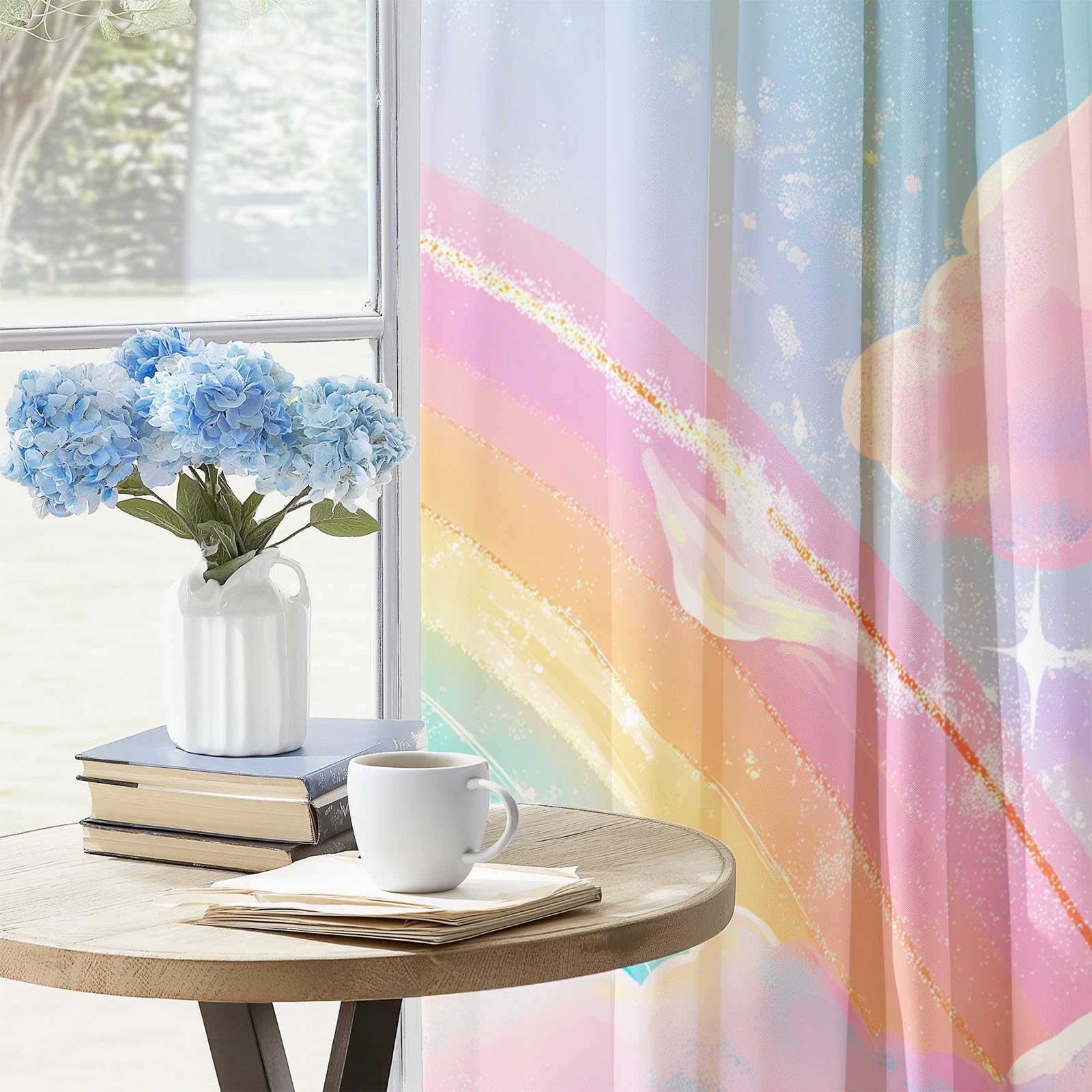 Rideaux Occultants 91.5L X 160H cm (2 Panneaux), Style Ciel De Rêve Nuages, Draperies Anti-Chaleur pour Chambre d'enfant, Bleu Rose