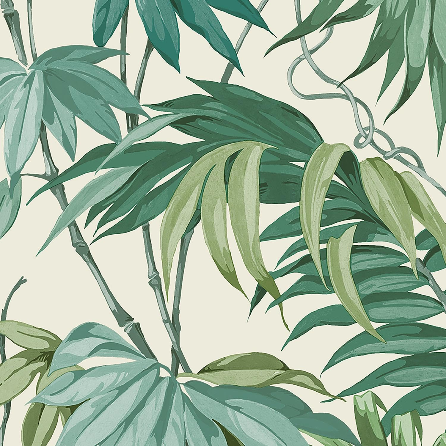 Yöl Green Palm House Wallpaper - Botanical Tropical Leaves Naturistic Feature Wall - Stylish Textured Paste The Wall Vinyl