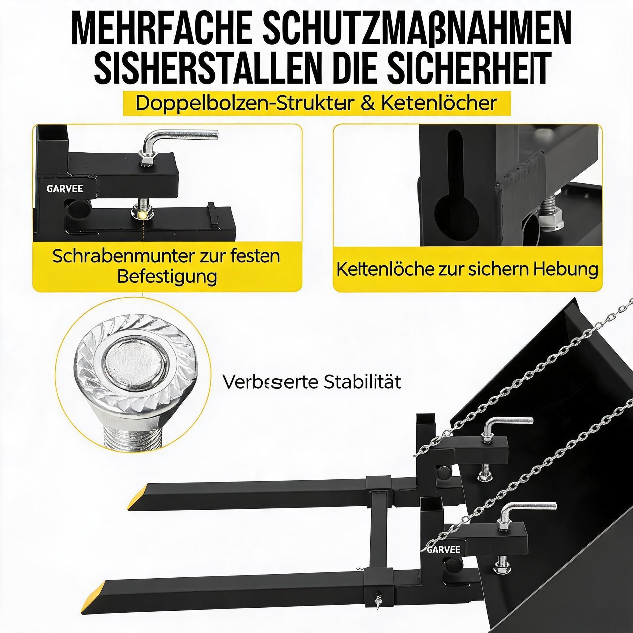 Garvee Schwerlast-Palettengabel 1815 kg für Traktor & Frontlader, Robust | Verstellbare Stabilisatorstange, Schnellmontage, Universal für Kompaktlader & Schaufeln, Hochfester Stahl, Agrar-Einsatz
