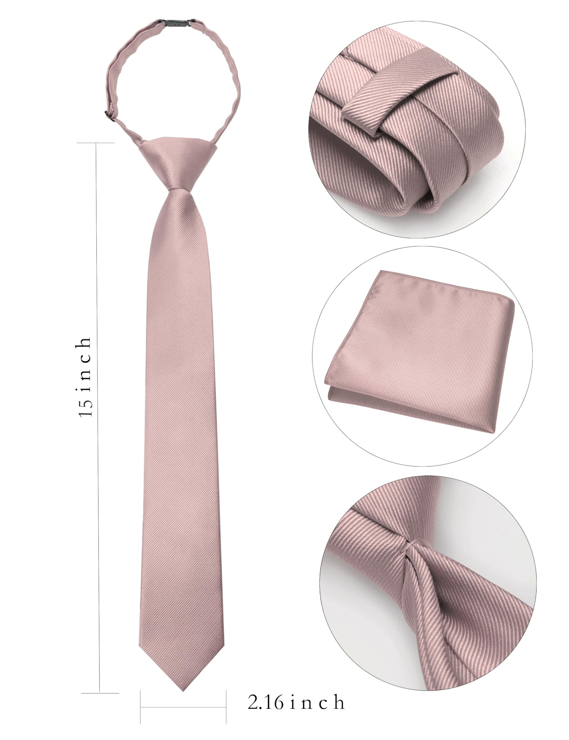 JEMYGINS Rose Gold Boys Kids Tie and Pocket Square Set Pre-tied Adjustable Kids Necktie for Age 8-12 Wedding and School Graduation(7)