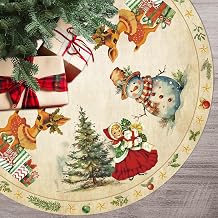 Vintage Christmas Decor Tree Skirt 48 Inch Retro Sika Deer Xmas Decorations Tree Mat Vintage Style for Indoor Outdoor Merry Christmas Party Supplies Decor
