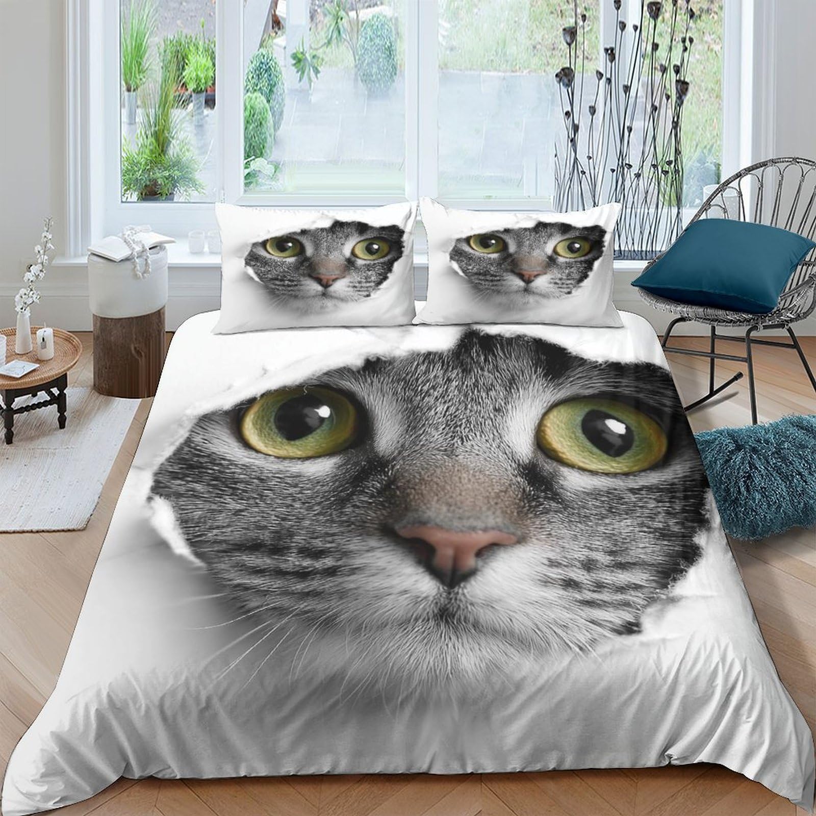 Parure de lit chat 3D douceur absolue Housse couette 3 pièces nid douillet