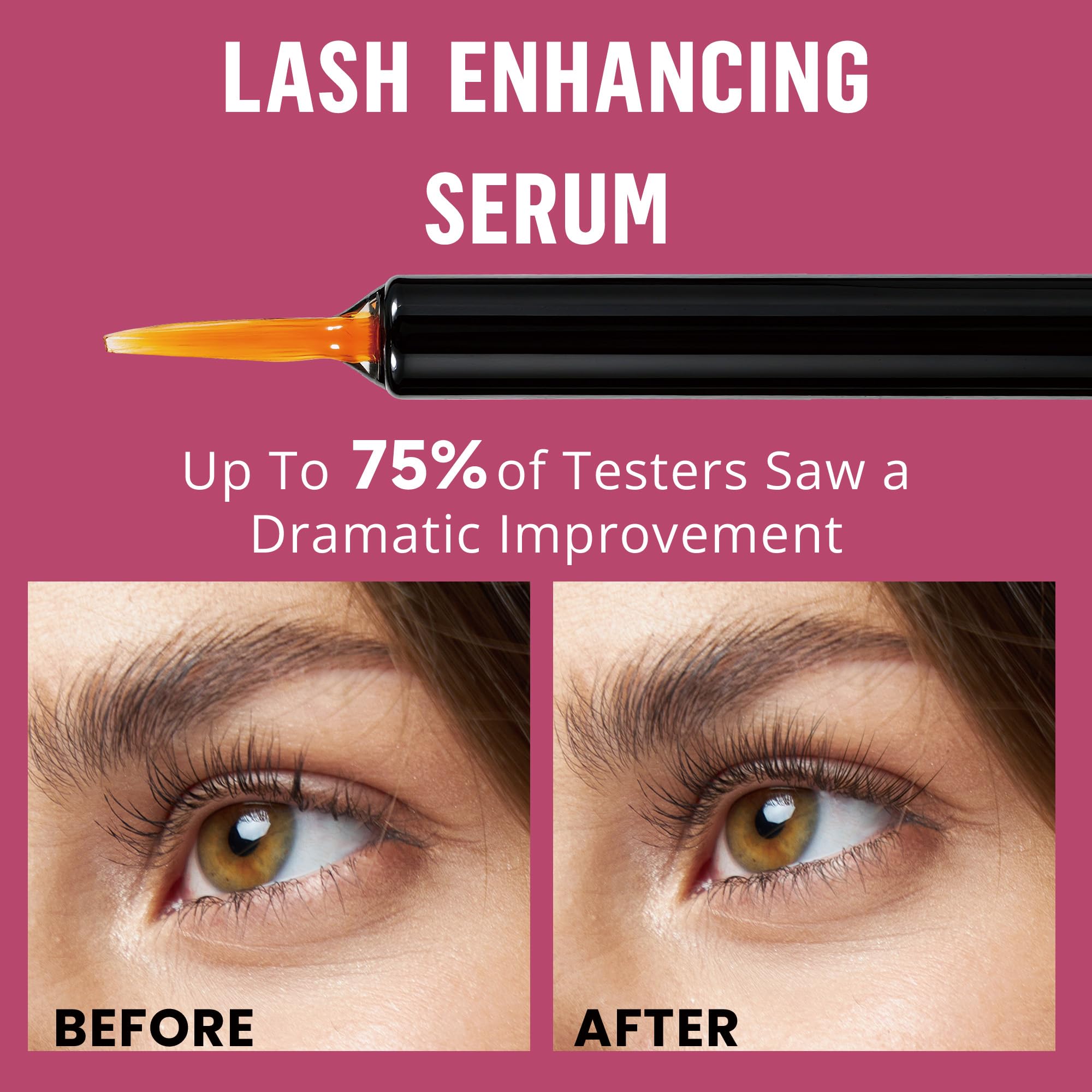 PHIENEX Serum do Rzęs, Formula Wzmacniająca na Dłuższe i Gęstsze Rzęsy oraz Brwi - Technologia US DermaCraft Labs z Botanicznym Kompleksem Peptydowym - 3ml (Różowy)