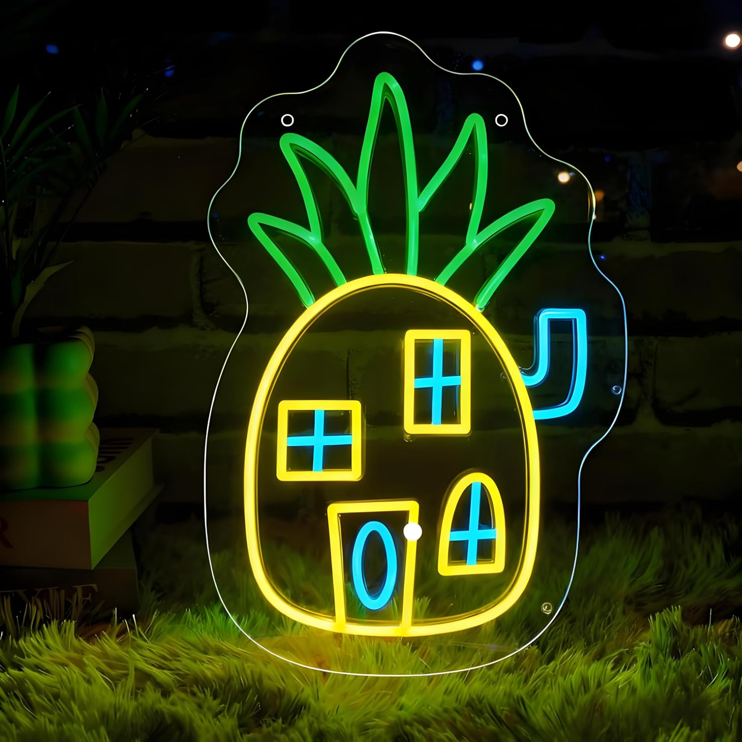 Pineapple House Neon Sign for Wall Decor Yellow Cartoon Light Up Led Sign Birthday Party Gifts Led Decorative Night Signs Cute Room Decorations Christmas Party Gifts for Boys Girls Bedroom