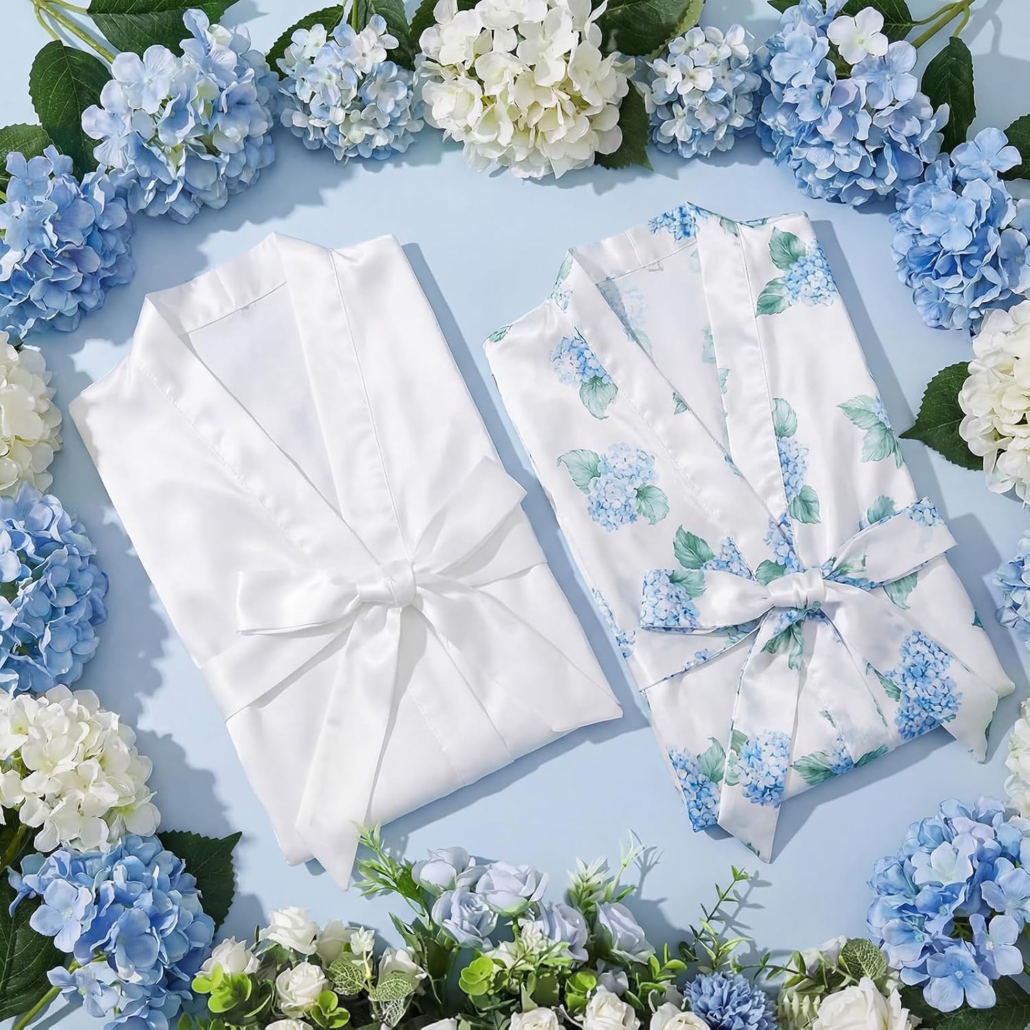 Berlune 6Pcs Something Blue Before I Do Bride Bridesmaids Robe Set Wedding Getting Ready Floral Bachelorette Party Robes Pool