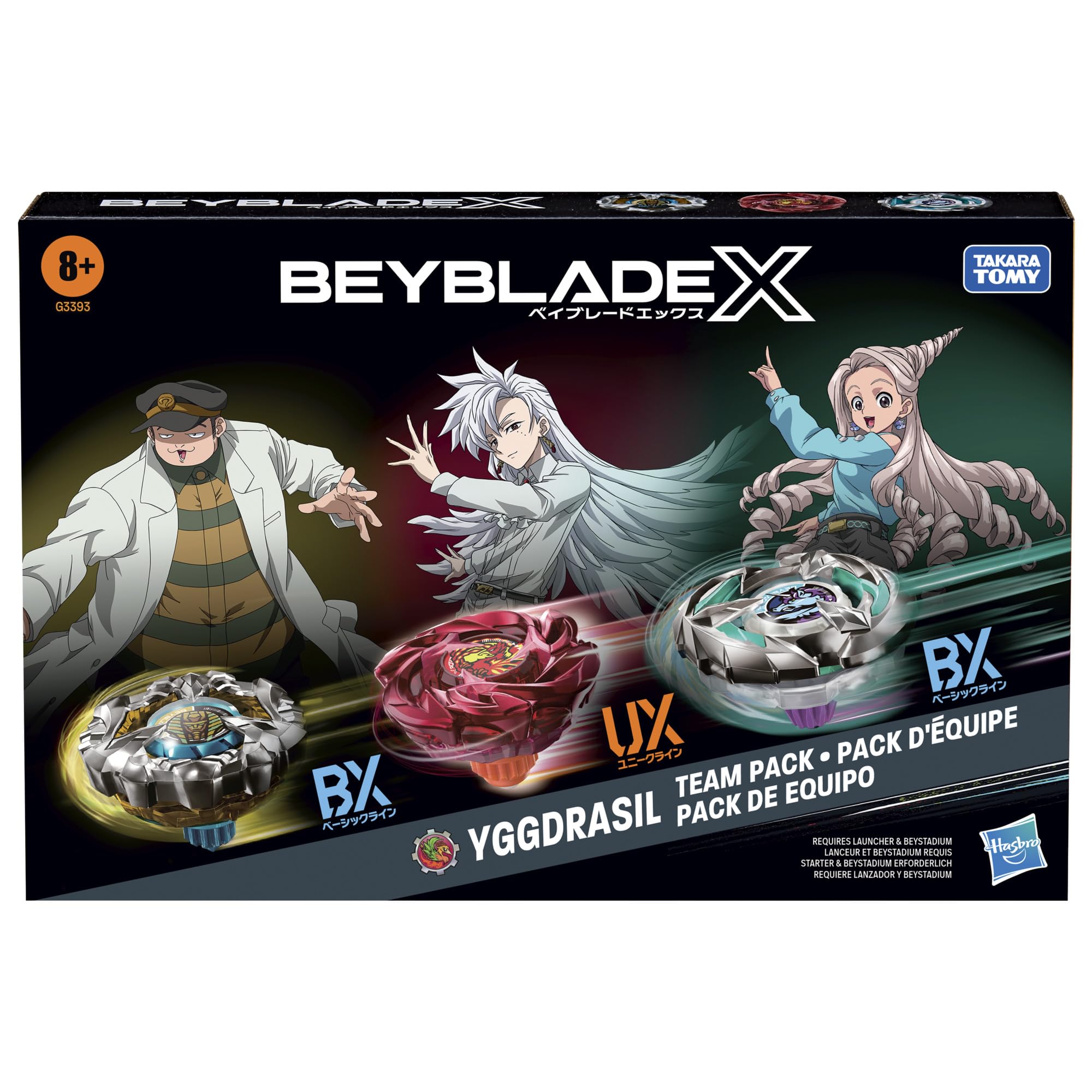 Pakiet Beyblade X drużyny Yggdrasil, zawiera 3 bączki Takara Tomy, bączki do gry bitewnej, wiek: od 8 lat