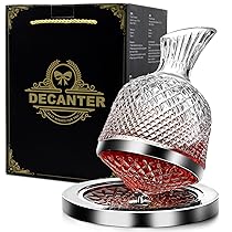 Decanter Whisky 1500mL, Decanter per Vino in Vetro Cristallo Senza Piombo, Decanter per Whisky 360° Girevole per Whisky E Vino,Decantatore Da Vino Scatola Regalo Design Adatto per Il Regalo