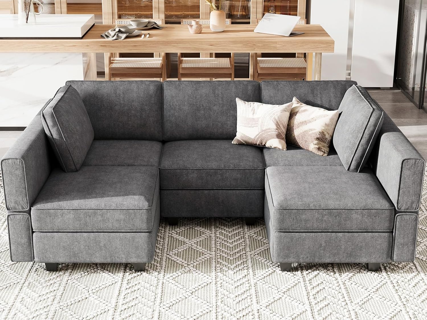 Belffin Modular Sectional U Shaped Sofa Small Reversible Chaise Sectional Couch Convertible Ottoman Modular Sofa Couch Dark Grey