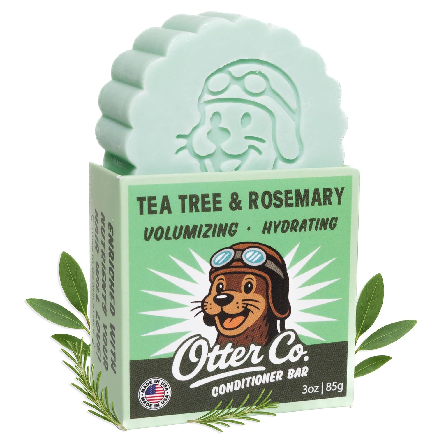 Otter co. Tea Tree & Rosemary Volumizing Conditioner Bar – Castor & Olive Oil, Zinc, Vegan, Hydrating, Sulfate Free & Non Toxic – Men & Women Bar Conditioner for Travel, All Hair Types, Made in USA
