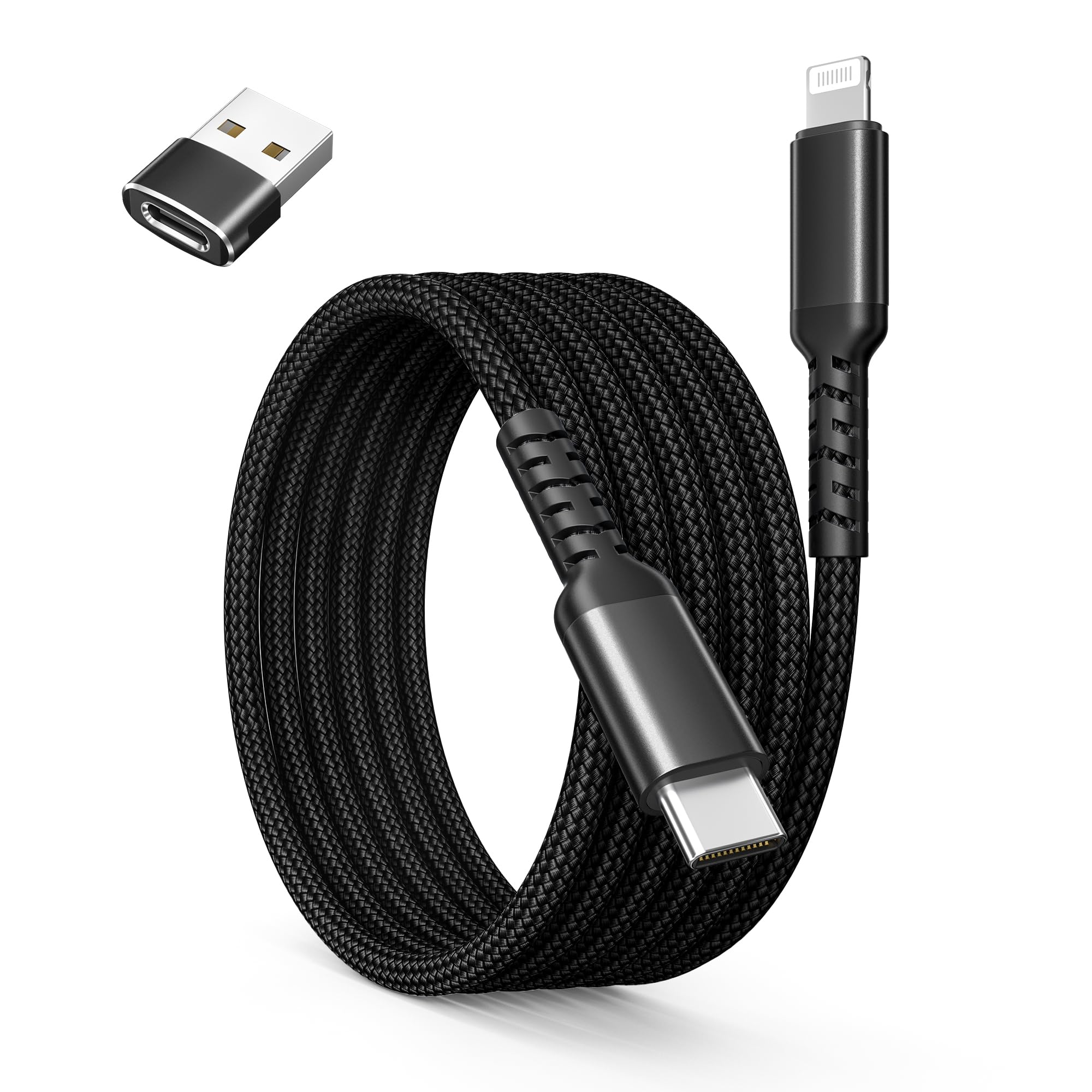 BASESAILOR Cavo USB C a Lightning 3M con Adattatore USB A,Cavi Ricarica Rapido PD Alimentazione Tipo C,Filo Caricatore Compatibile con iPhone 11 12 13 14 Mini Pro Max,SE,iPad 8 9 Generazione
