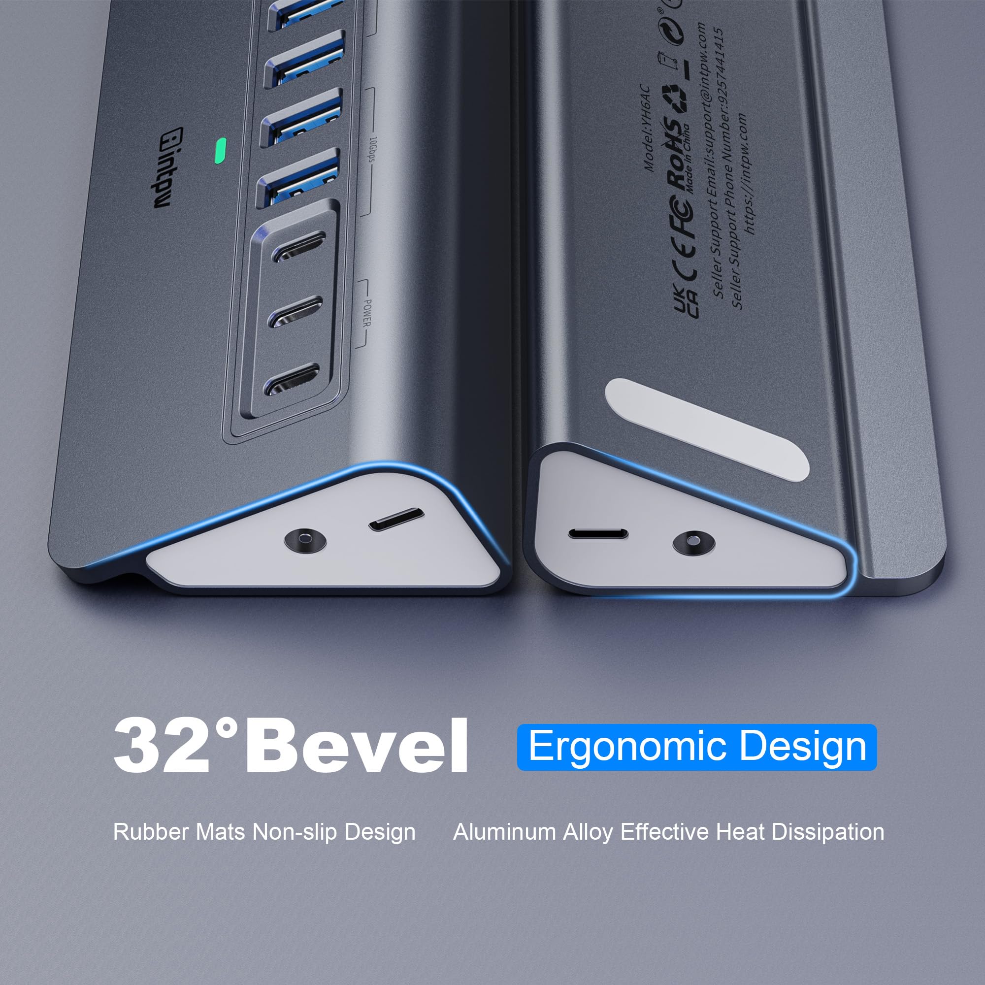 intpw Hub USB alimentato da 10 Gbps, hub USB 3.2 a 9 porte, hub USB C con 3 USB 3.2, 4 USB 3.0, 2 porte di ricarica PD da 45 W, adattatore di alimentazione da 65 W e cavo da 3,3 m, hub USB in