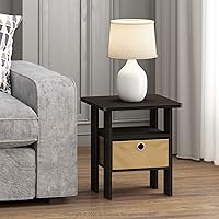 Vista 139 de Furinno- Colección Andrey- Mesa auxiliar, estación de carga con puerto USB y puerto tipo C c/compartimento de almacenamiento, 15.55 pulg ancho x