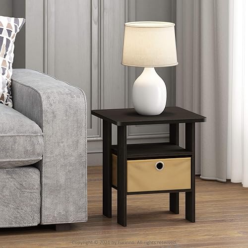 Miniatura 138 de Furinno - Colección Dario - Mesa auxiliar / mesita de arrime / mesita de noche / mesita de luz con cajón, paquete de 1, color expreso/marrón