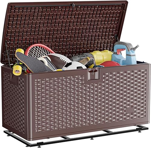 UDPATIO Caja de almacenamiento impermeable de 73 galones, caja de resina de doble pared con soporte inferior para patio, jardín y piscina, con