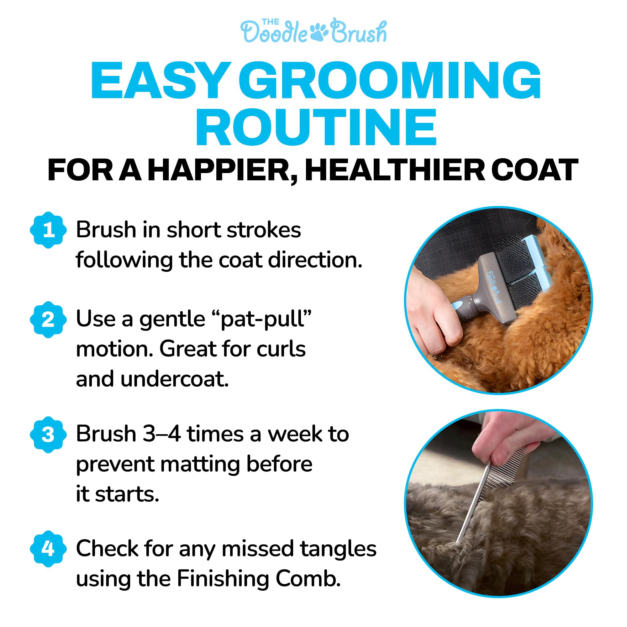 The Doodle Brush Brosse Lissante Double Tête pour Chiens Slicker | Démêle les Nœuds, Longues Épingles, Tête Flexible, Manche Ergonomique, Pour Doodles, Toilettage Quotidien