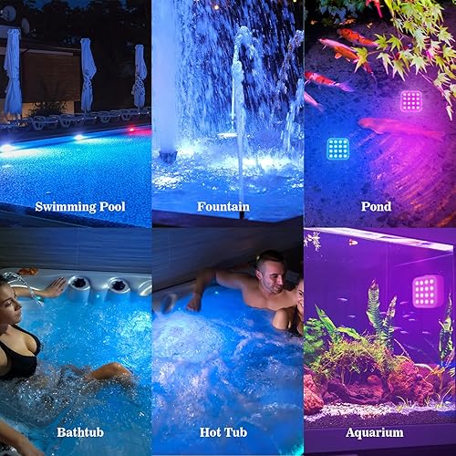 Miniatura 9 de Creatrek Luces de piscina recargables con control remoto, 16 luces LED sumergibles que cambian de color, impermeable para piscina enterrada,