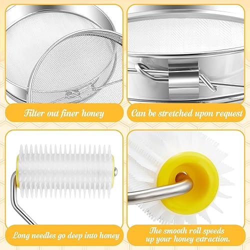 Miniatura 3 de Yaocom Colador de miel de acero inoxidable Filtro de equipo de mantenimiento de abejas de doble tamiz Filtro de miel de malla doble Equipo de