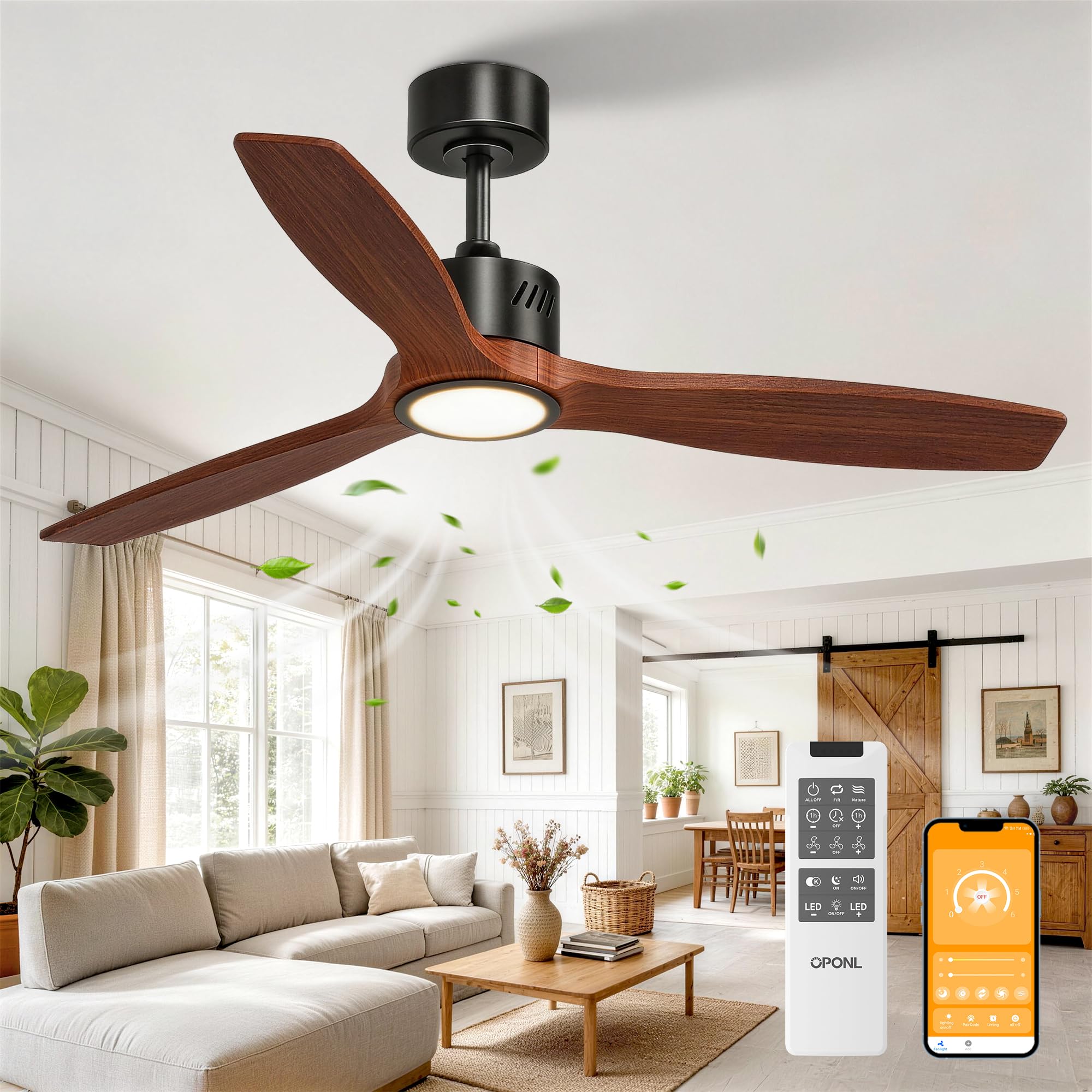 OPONL Natural Wood Ceiling Fan