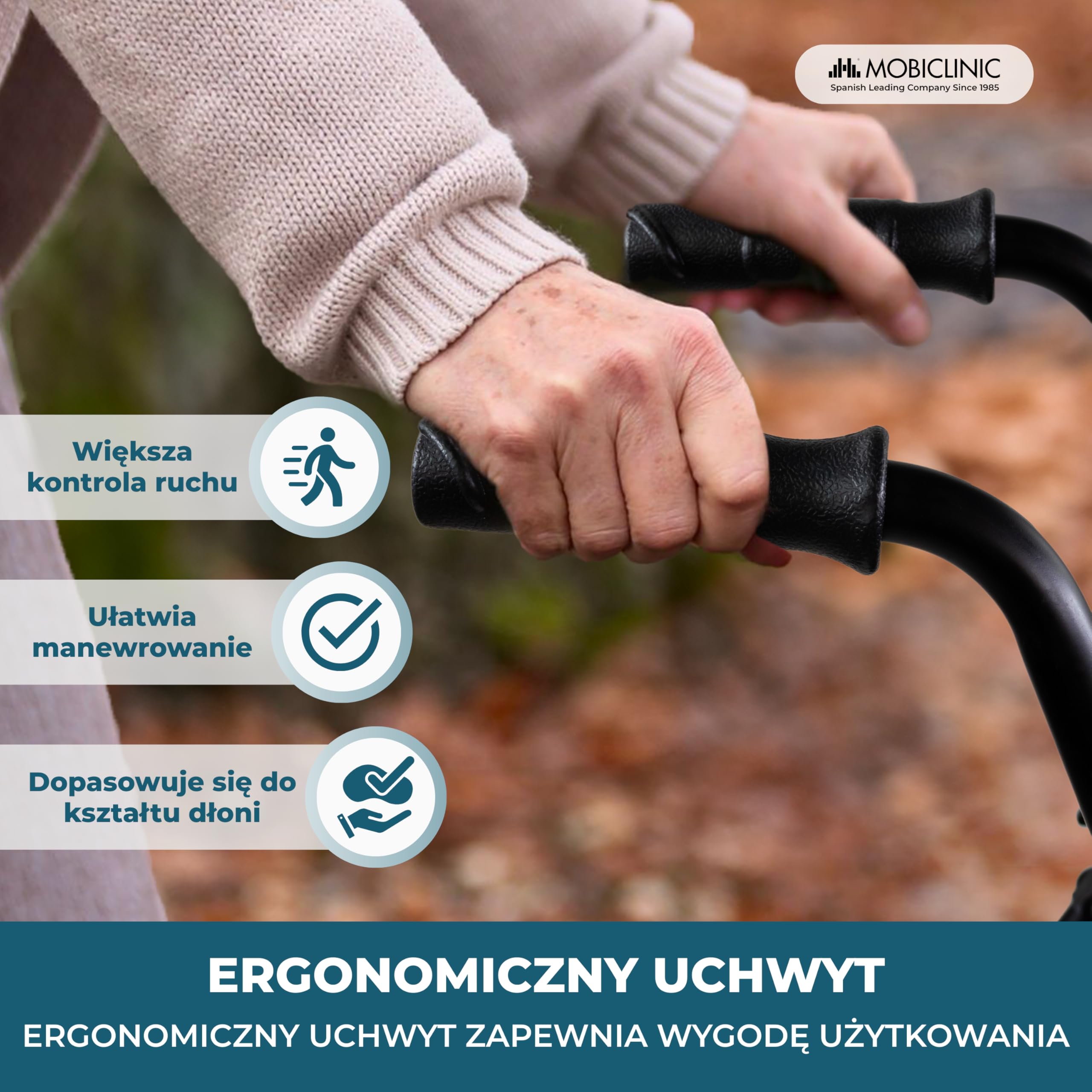 Mobiclinic®, Składany Chodzik, Regulowany, Ergonomiczne Uchwyty, Antypoślizgowe Końcówki, z Siedziskiem i 2 Kółkami, Lekki, Wytrzymały, Stalowy, Emérita, Czarny