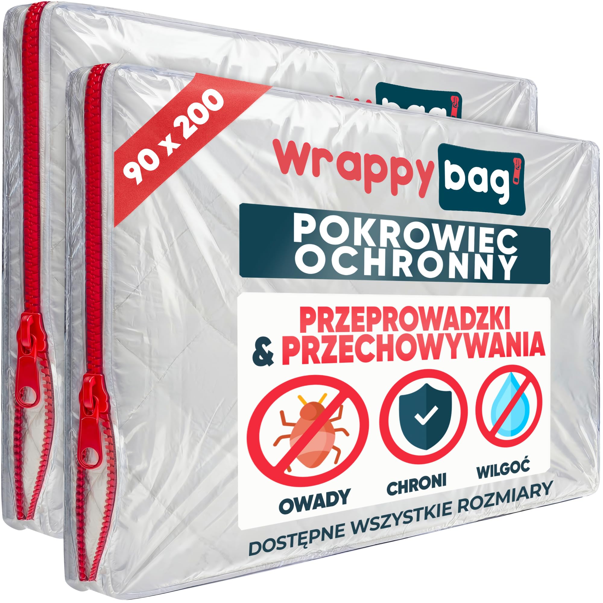 WRAPPYBAG – Plastikowy pokrowiec ochronny na materac – Wodoodporna i odporna na rozdarcie torba do przechowywania – do przenoszenia, przechowywania i transportu – (90x200cm) – Zestaw 2 szt.