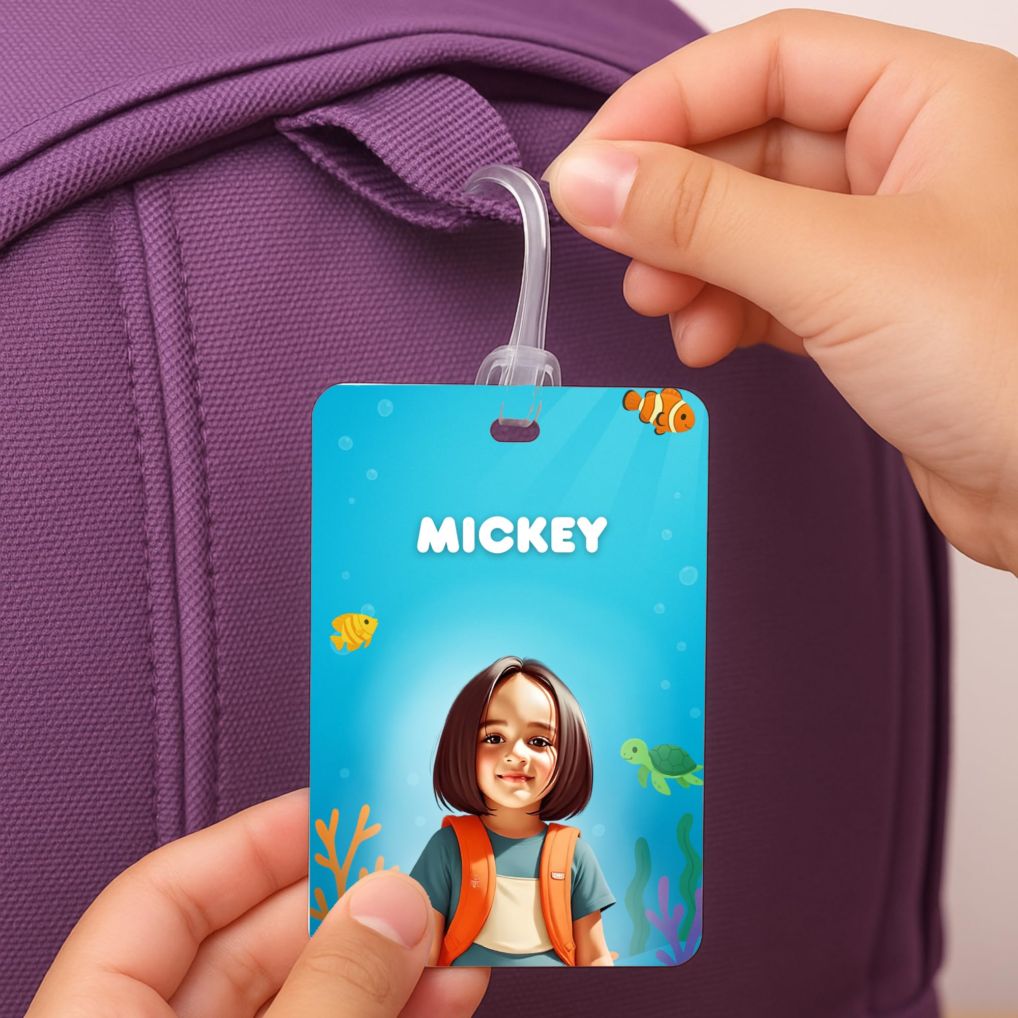 Kidzook Personalised Bag Tags | | Silicone Loop | Kids Travel Essential | Stylish Luggage Labels | Pre School, Camping Gear | Customisable Photo & Contact Info Pack of 2 (Aqua Theme) 1
