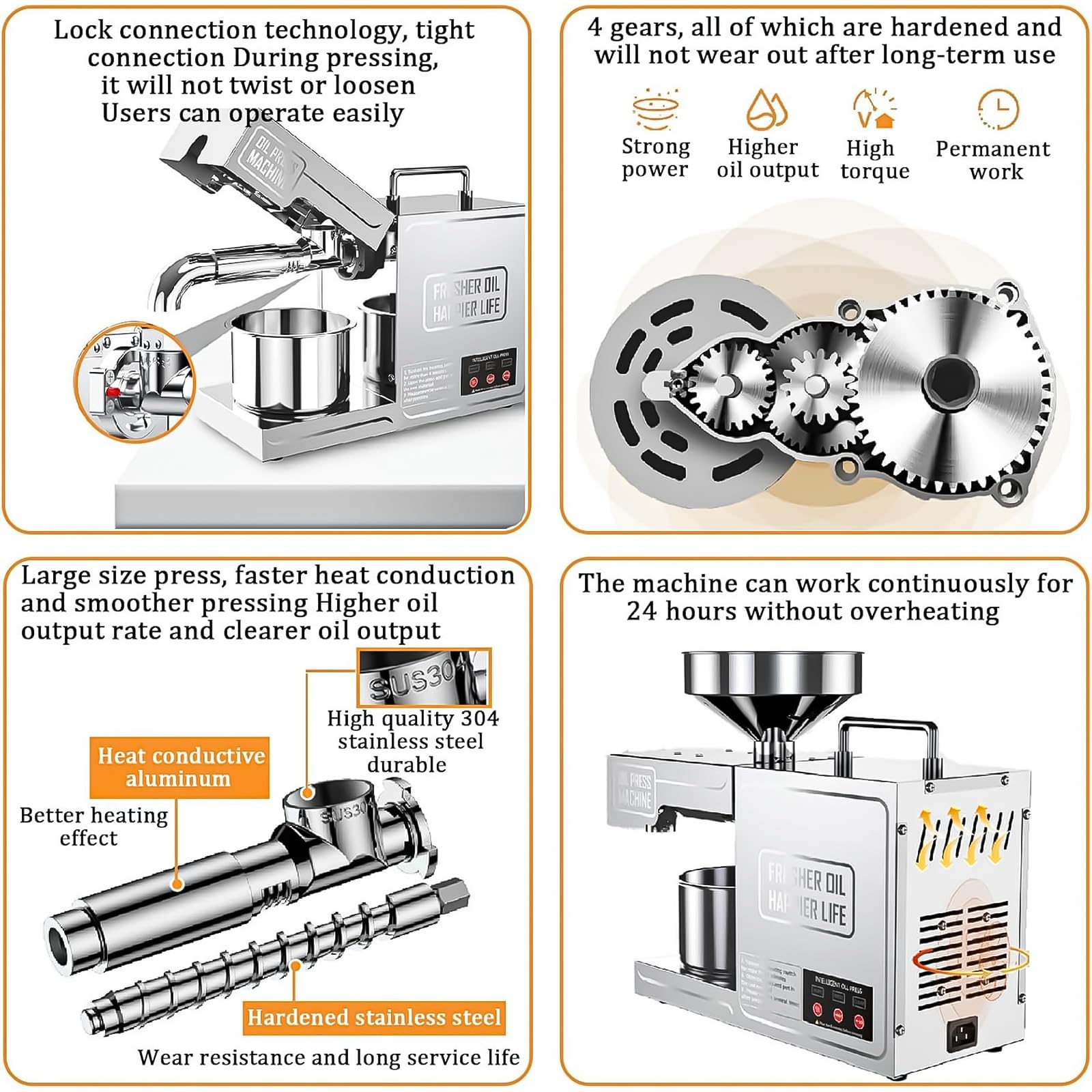 Prensa de Aceite Automática 820W, Extractor de Aceite en Caliente y Frío para Cacahuetes, Sésamo, Nueces y Aceitunas, Acero Inoxidable 304 de Grado Alimentario, para Uso Doméstico y Comercial