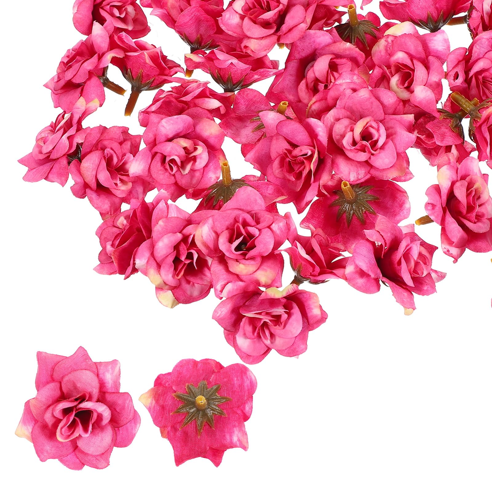 Mini Rose Artificielle 4.5cm en Tissu Rose Foncé, 50 Têtes Souples sans Tige