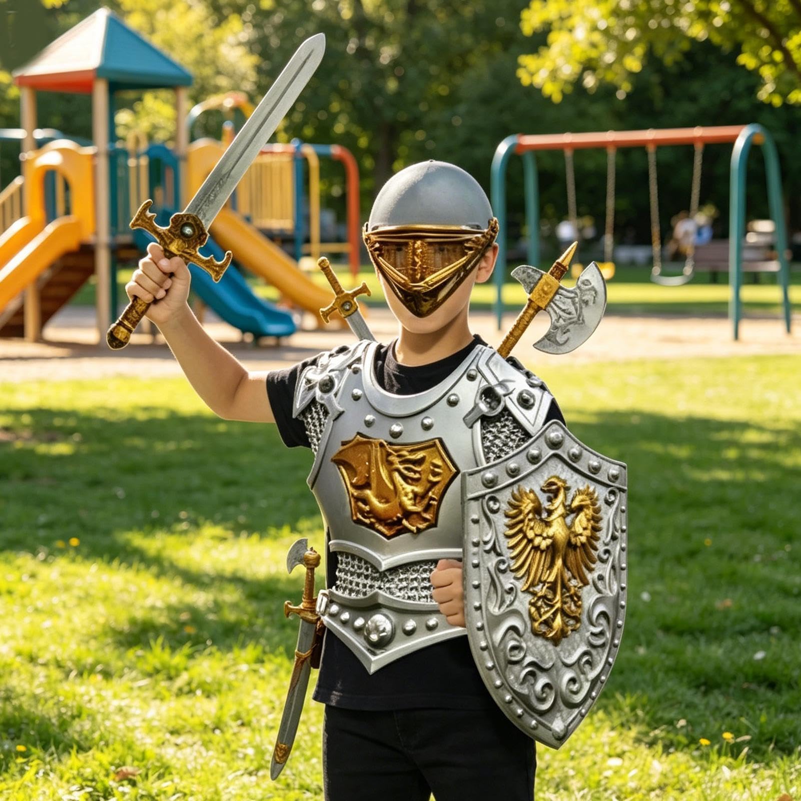 Zestaw kostiumu rycerza Klasyczny Łatwy W Zakładaniu Strój Przebierany | zestaw kostiumowych rekwizytów postaci Na Szkolne Przedstawienie Dramat Cosplay Wydarzenie Uczniowie Koledzy Z Klasy