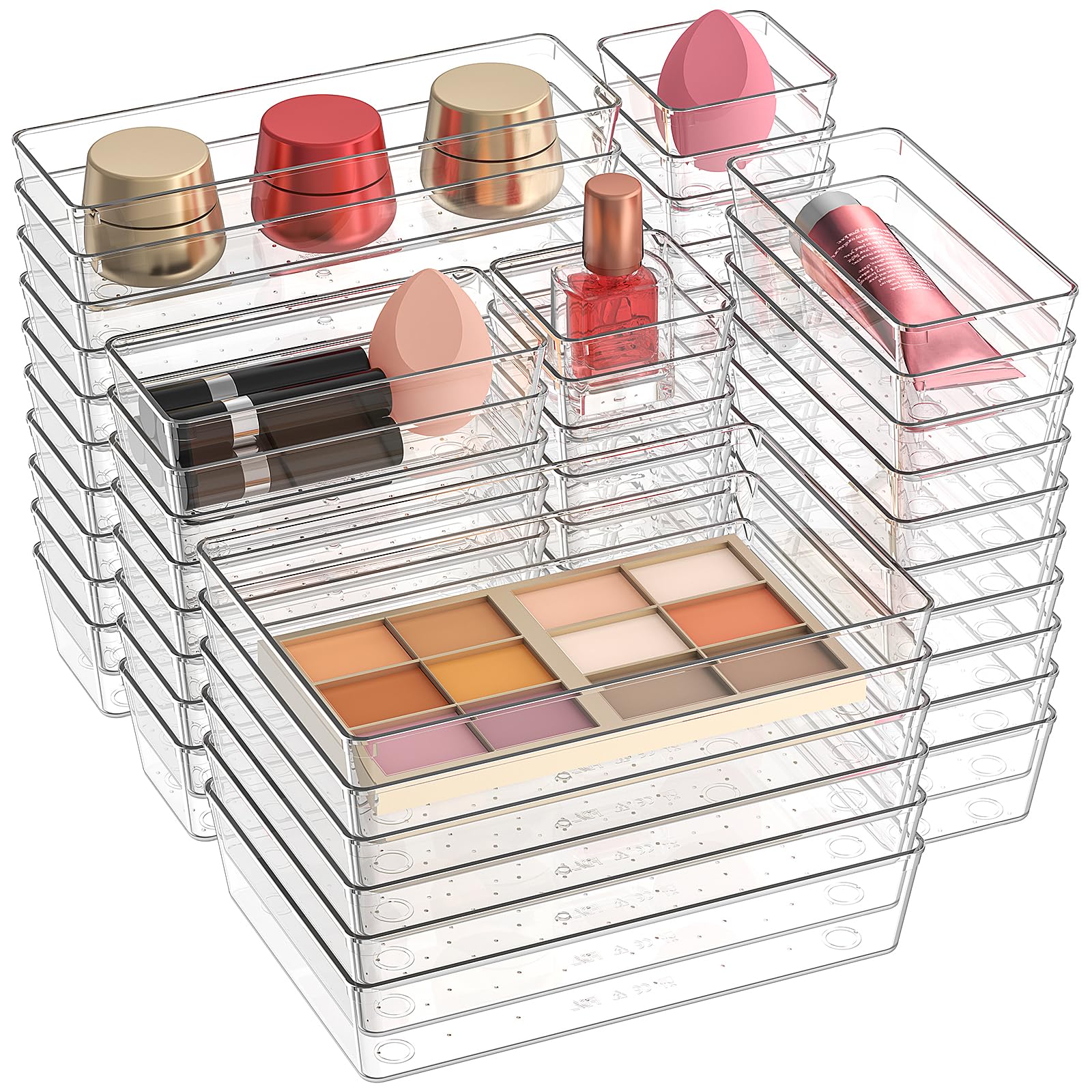Quirlig 52 Stücke Schubladen Organizer, Schminktisch Organizer mit 4 Größen, Drawer Organizer, Make Up Organizer, Schubladen Ordnungssystem für Schreibtisch, Büro, Küchen, Make-up