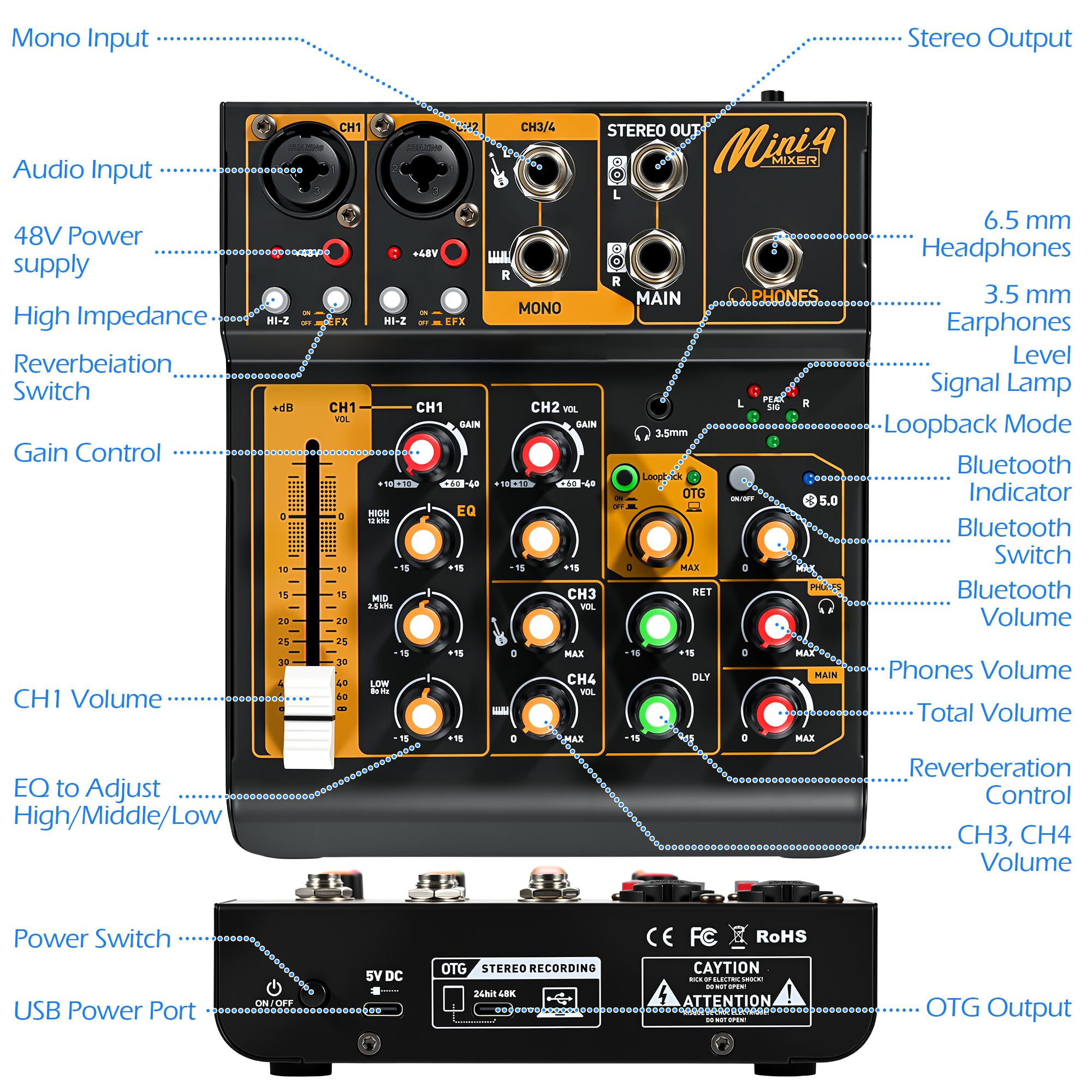 Amazon | ミニオーディオミキサー、ポータブルMini4 DJボードミキサー
