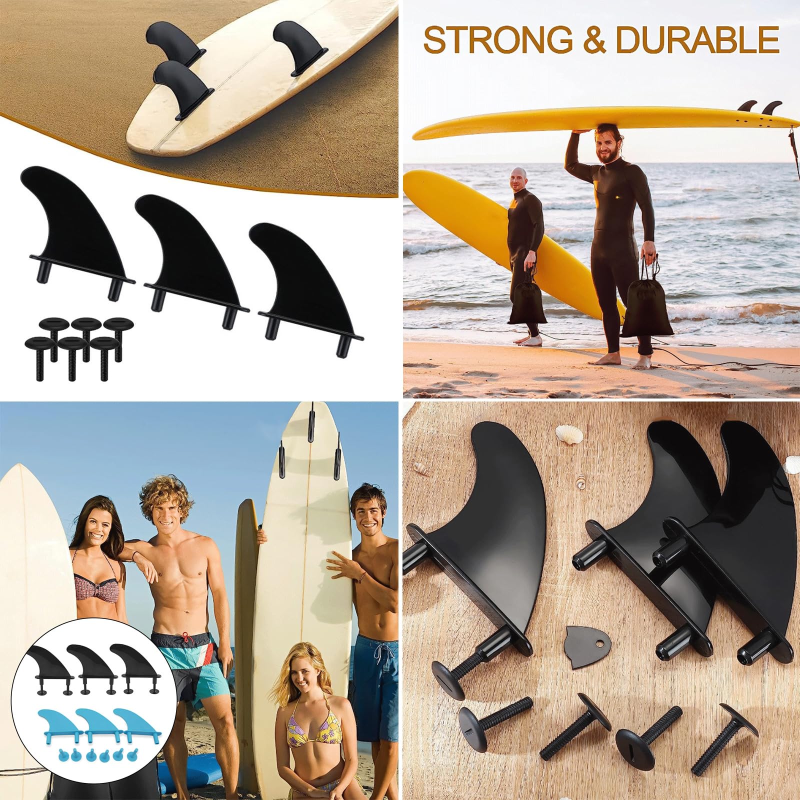 HUANGTNG 3 Pcs Soft Tops Surfs with Screws Soft Surfboard Tail Surfboard Accessories